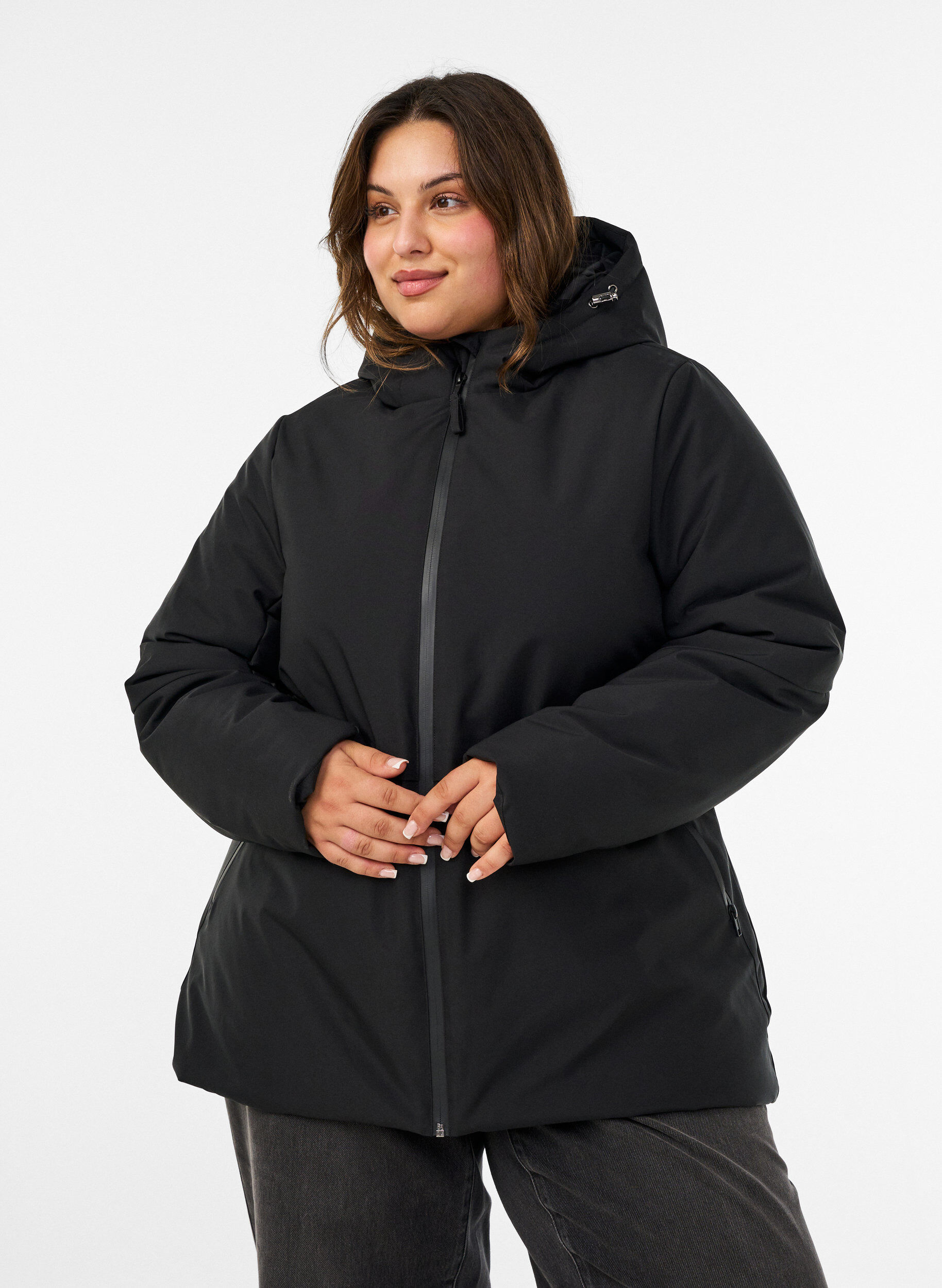 ZizziVeste d'hiver avec capuche et taille ajustable, Noir, Model image number 0