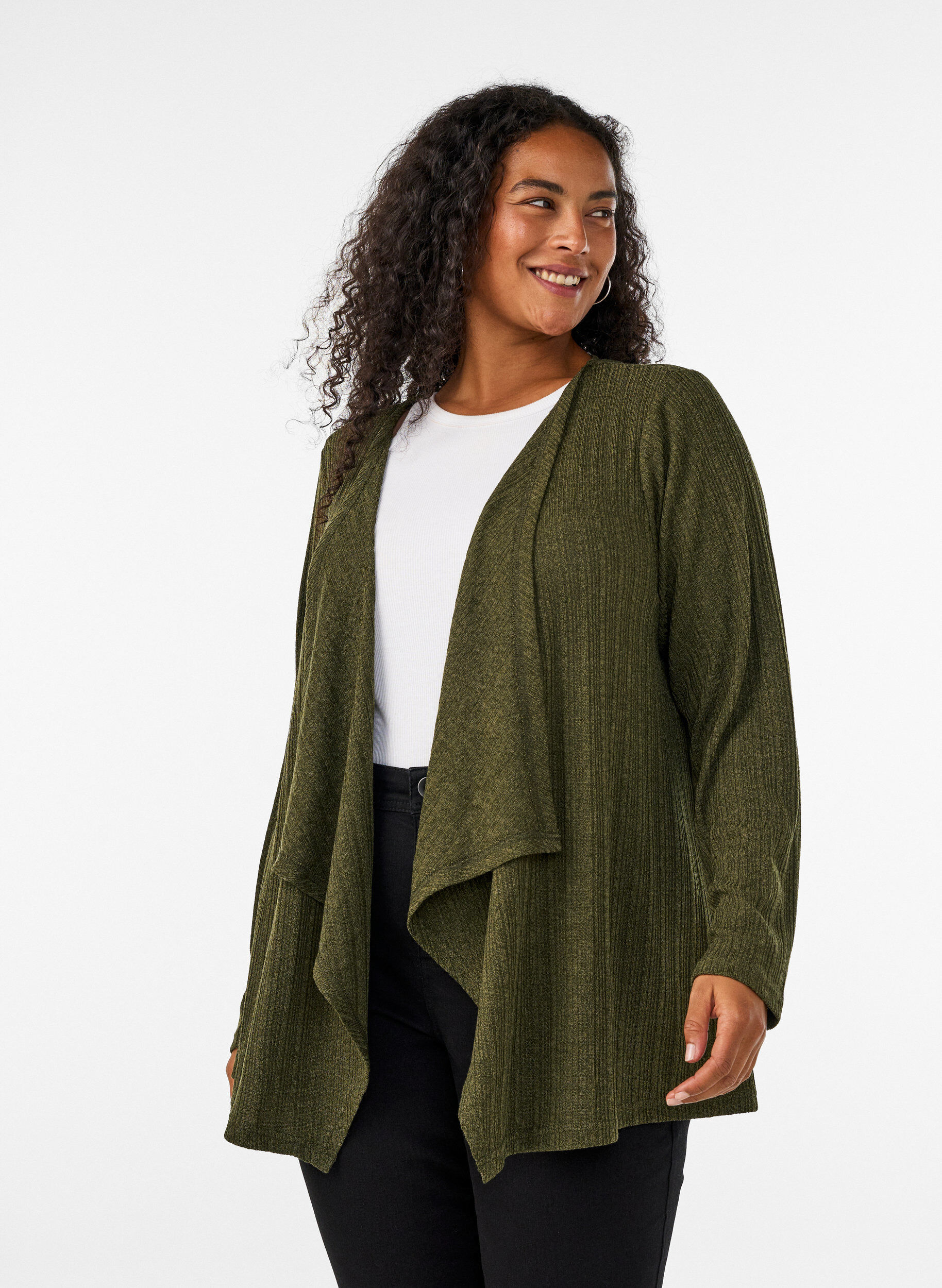 Cardigan ouvert en jersey textur&eacute;, Bleu, Model