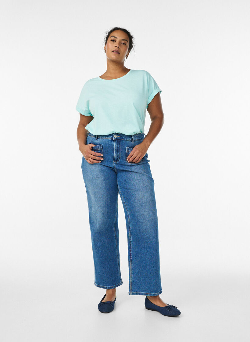 Kurz&auml;rmeliges T-Shirt aus Baumwollmischgewebe, T&uuml;rkis, Model image number 1