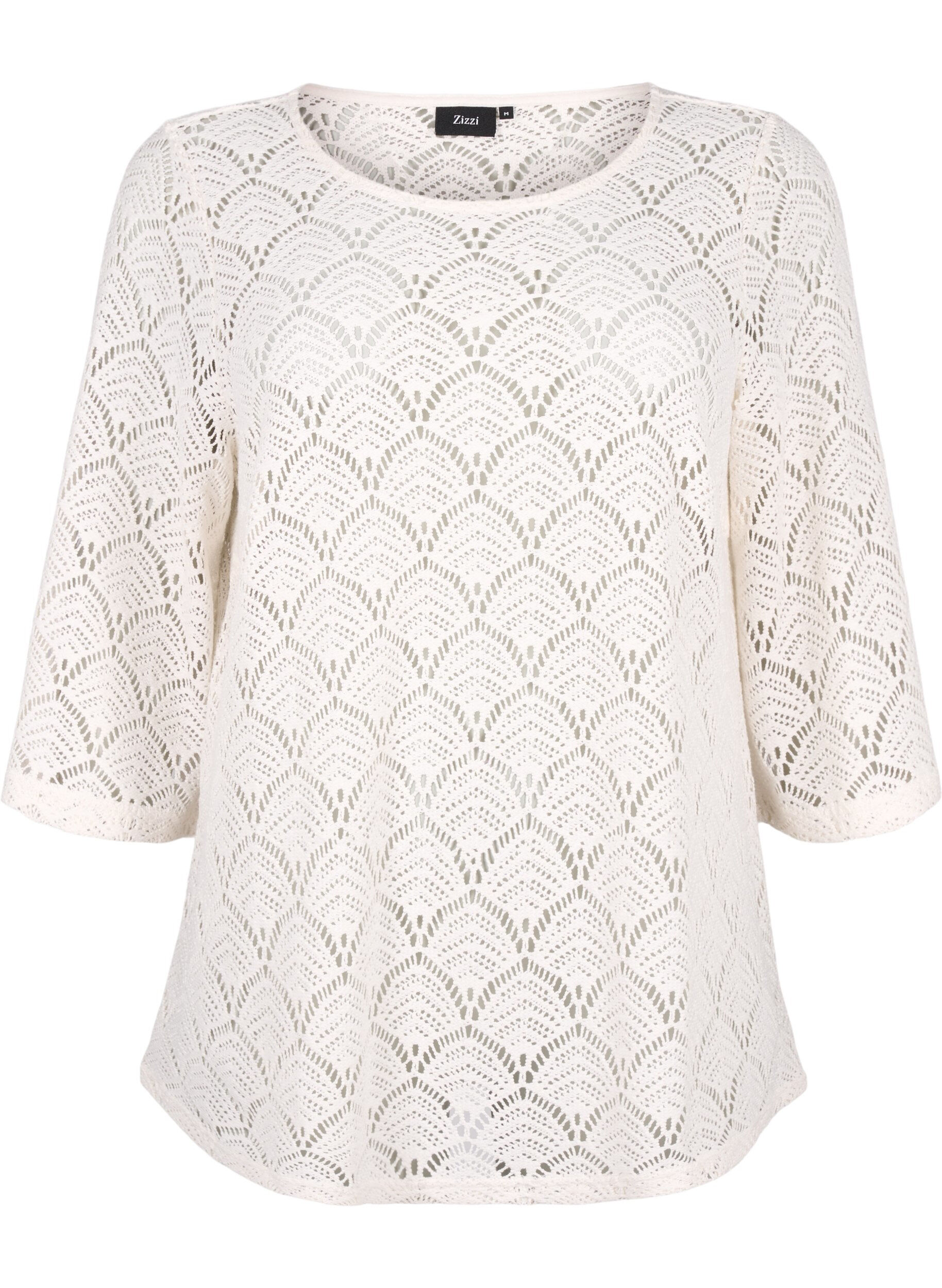 Zizzi Crochet Bluse mit 3/4 Pins, Sandshell, Packshot image number 0