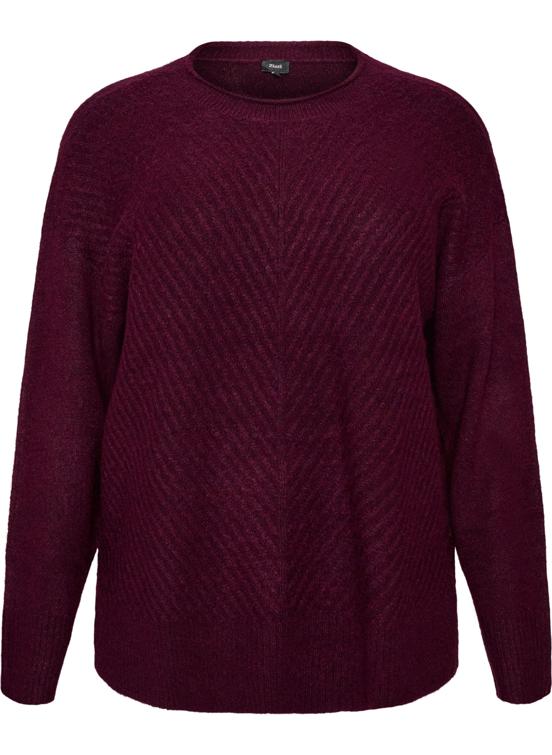 ZizziBlouse en maille avec motif c&ocirc;tel&eacute; en V et fentes, Bordeaux, Packshot image number 0