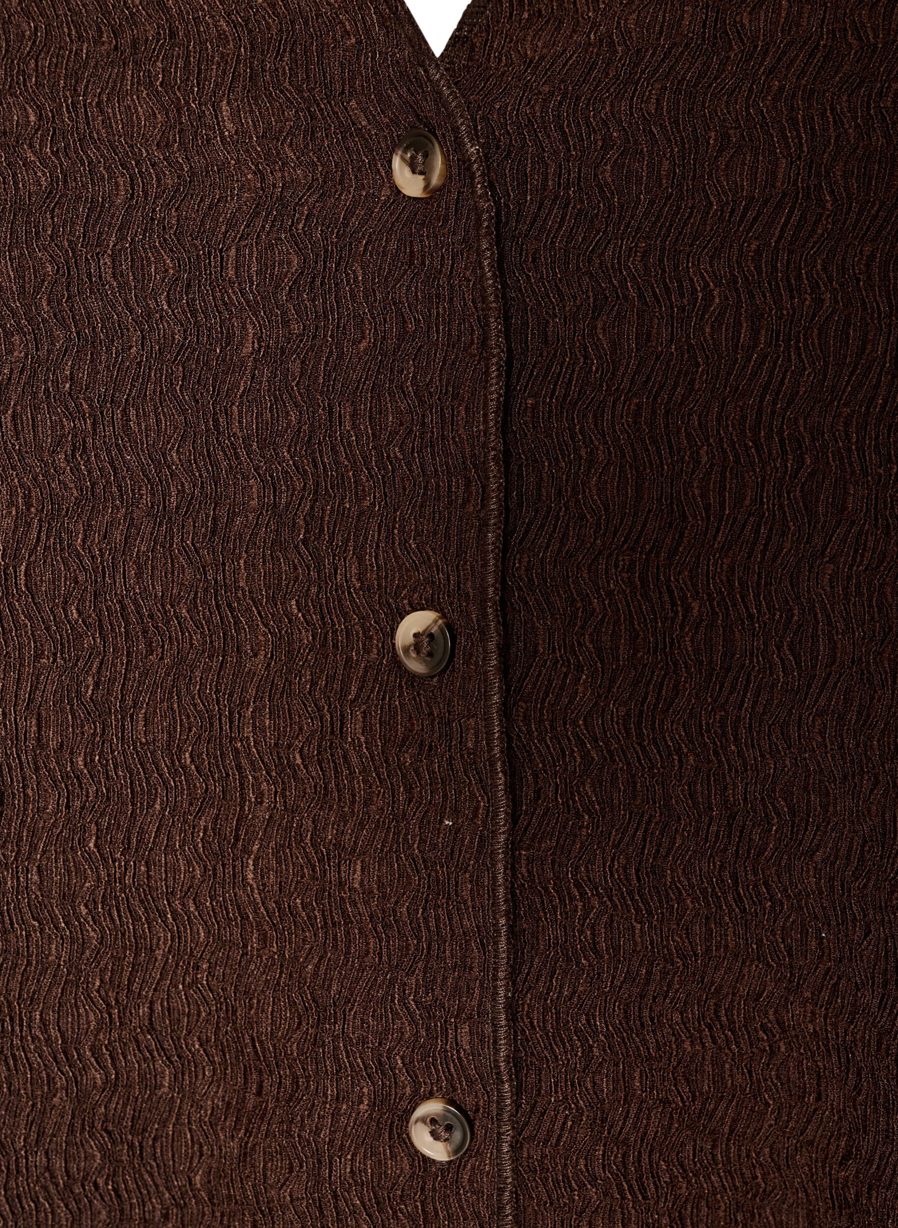 Zizzi&Auml;rmelloses Top mit welliger Struktur und Knopfverschluss, Braun, Packshot image number 2