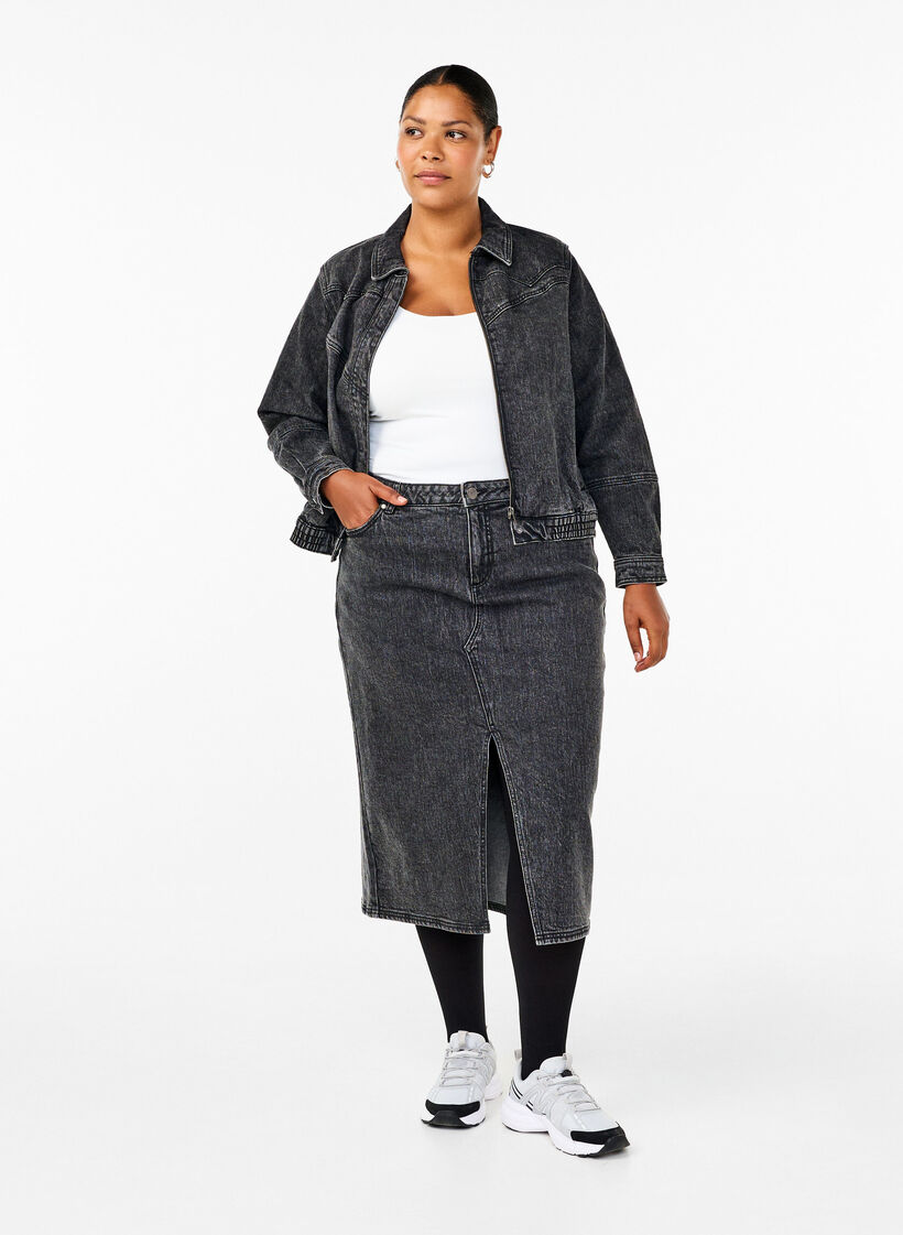 Veste en jean avec fermeture éclair cachée, Dark Grey Denim, Model image number 2