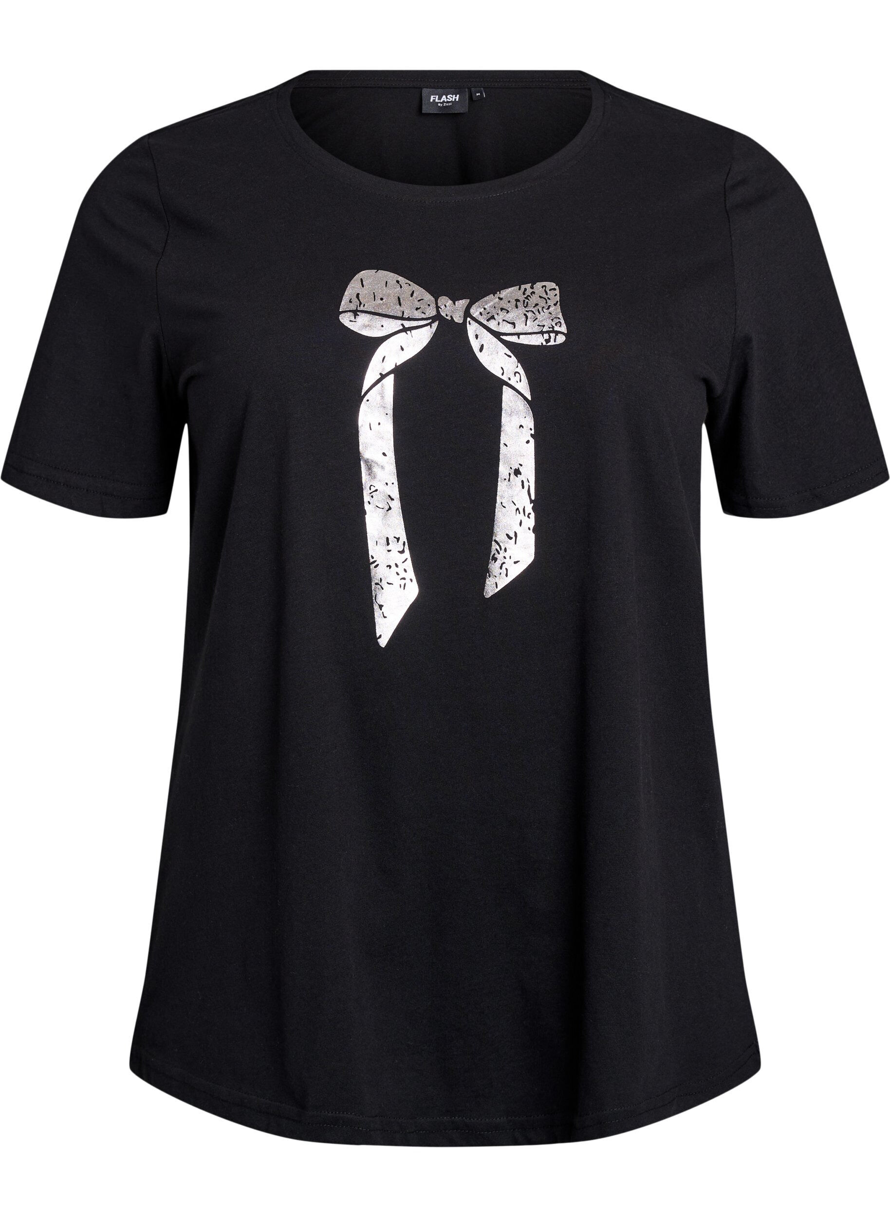 Zizzi T-shirt imprim&eacute;, Noir, Packshot image number 0