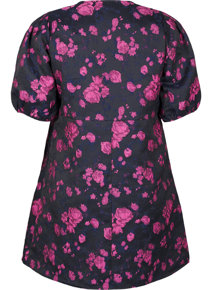 Robe portefeuille courte en jacquard, Black w. Red Rose, Packshot image number 1