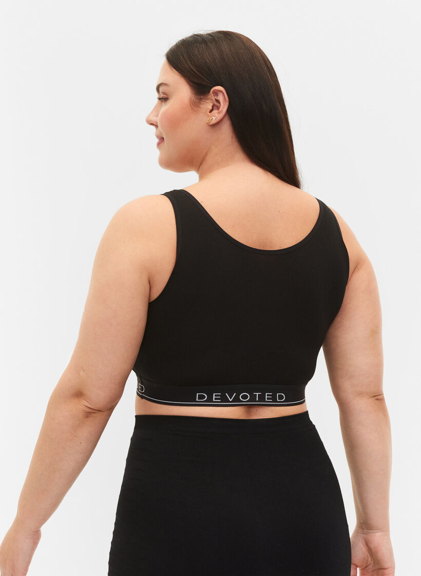 Unwattierter Baumwoll-BH mit Textdruck, Black/Upper Font, Model image number 1