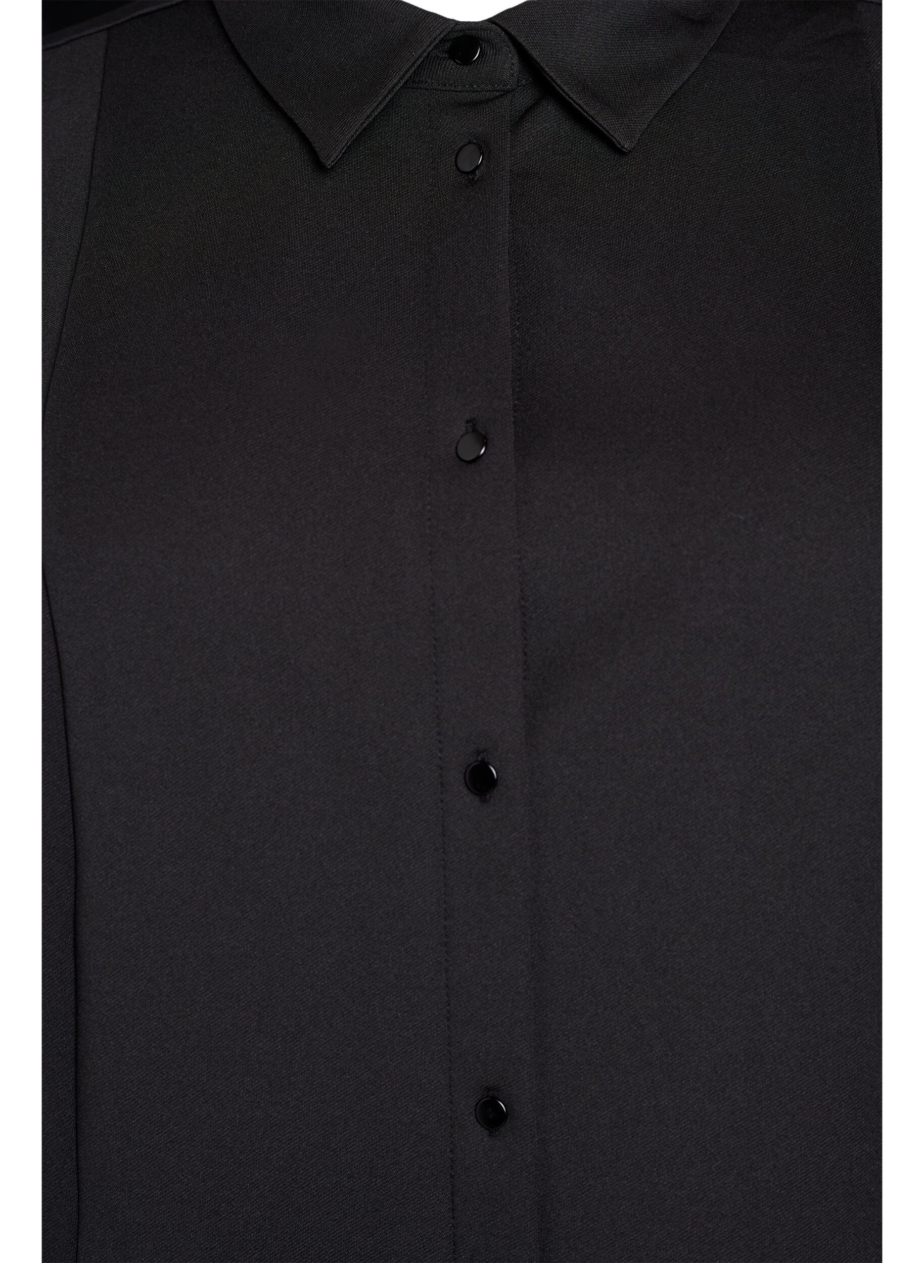 Zizzi Kurzes Hemdblusenkleid aus Baumwolle mit 3/4-&Auml;rmeln, Schwarz, Packshot image number 2