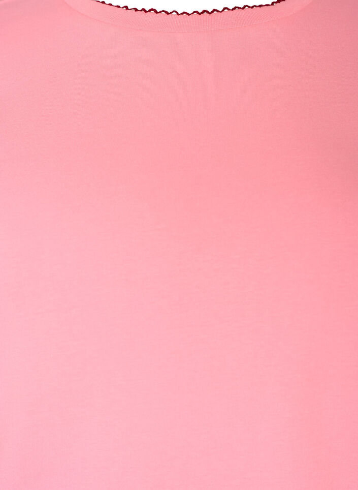 T-shirt en coton avec bords ondul&eacute;s contrastants, Rose, Packshot image number 2
