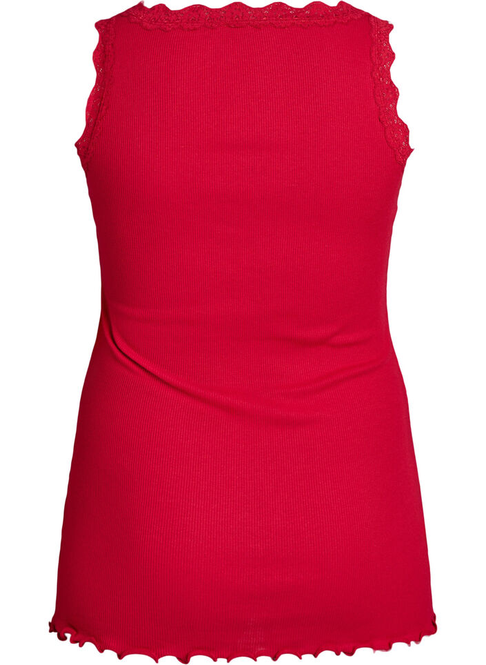 Haut avec bordure en dentelle, Rouge, Packshot image number 1