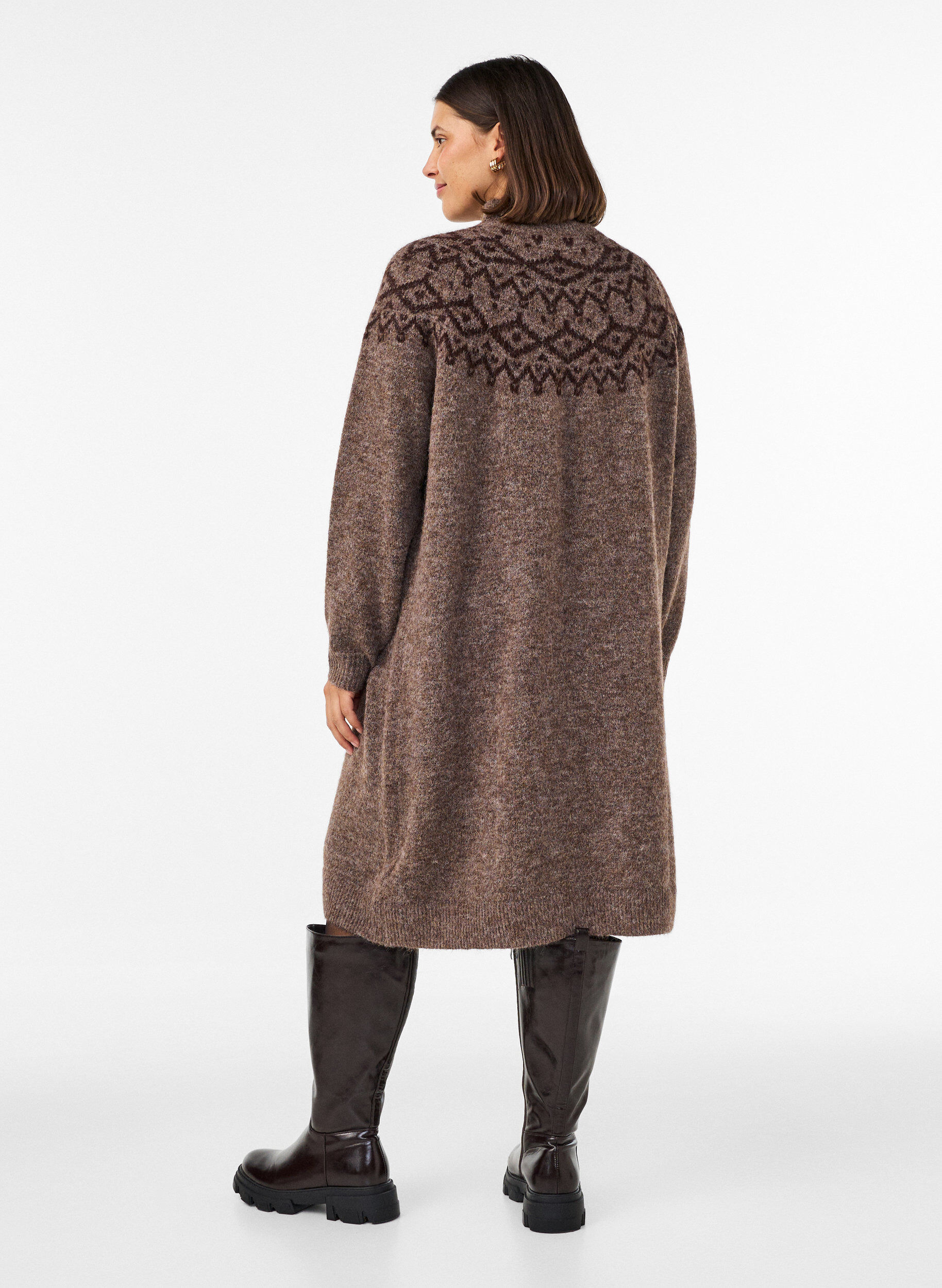 ZizziKleid aus Strick mit Jacquard-Muster, Braun, Model image number 2