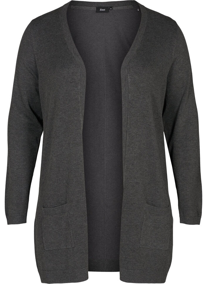Long cardigan tricoté dans un mélange de viscose, Gris anthracite, Packshot image number 0