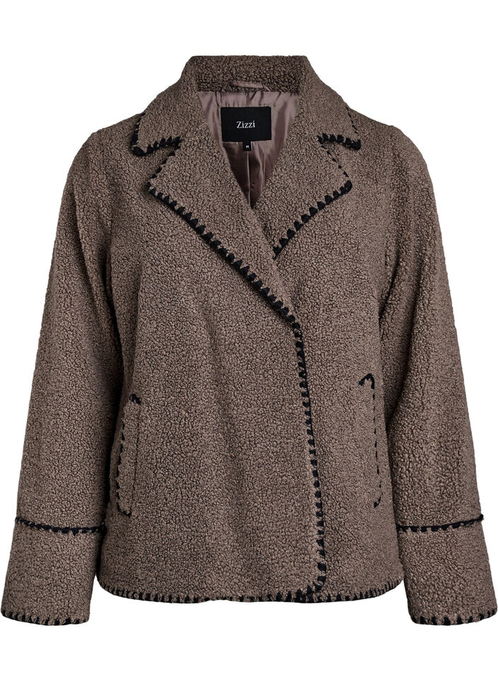 Teddyjacke mit Kontrastdetails, Braun, Packshot image number 0