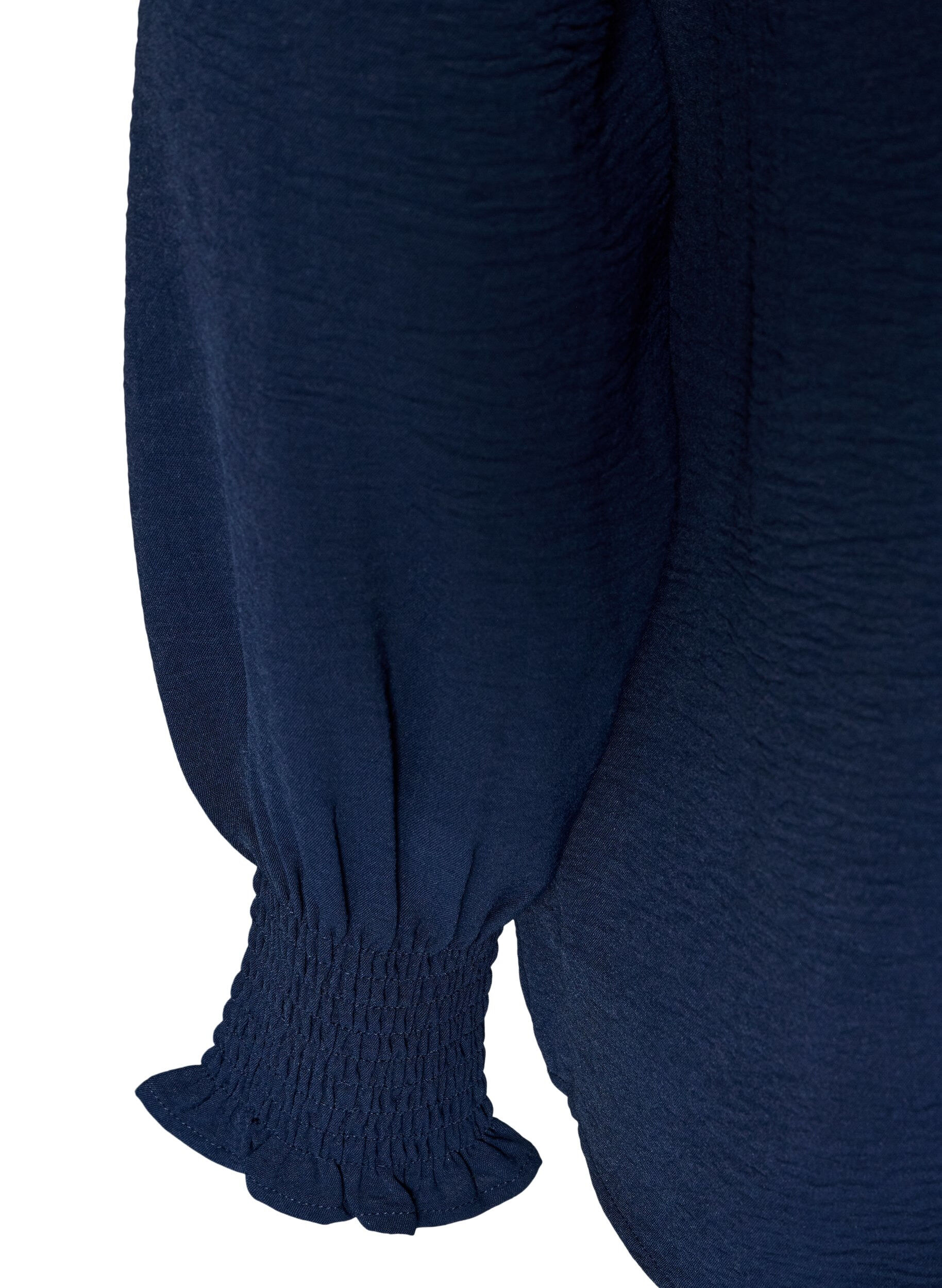 ZizziBlouse avec poignets smock&eacute;s et col en V, Bleu, Packshot image number 3