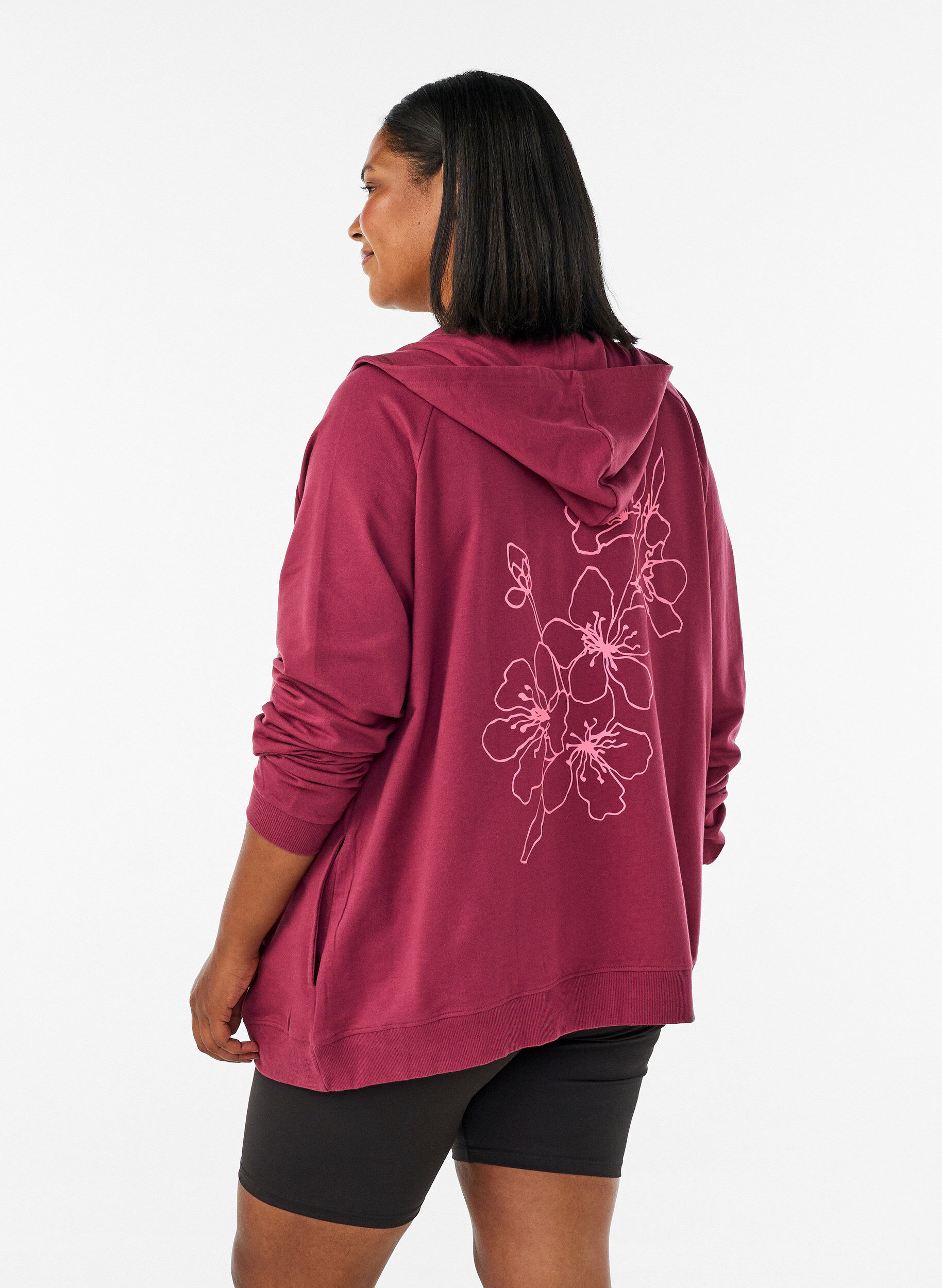 ZizziHoodie mit Rei&szlig;verschluss und R&uuml;ckendruck, Rot, Model image number 2