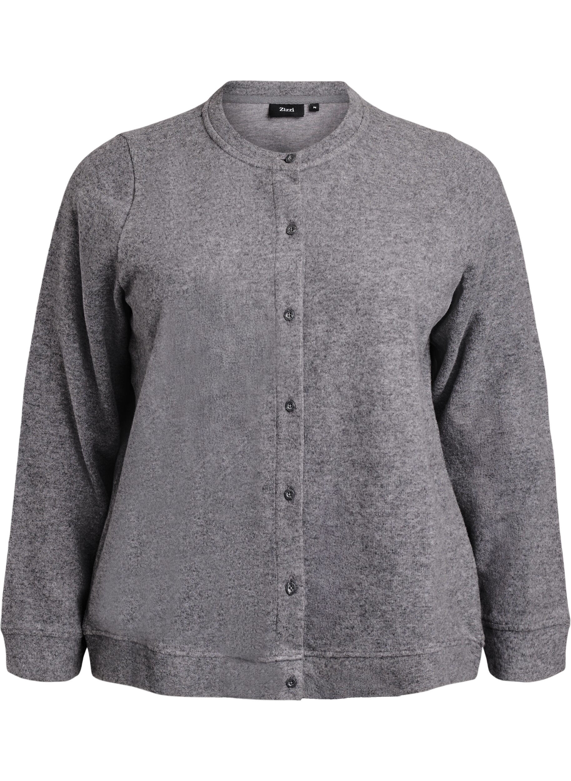 Zizzi Cardigan en jersey &agrave; col rond et boutons, Gris anthracite, Packshot image number 0
