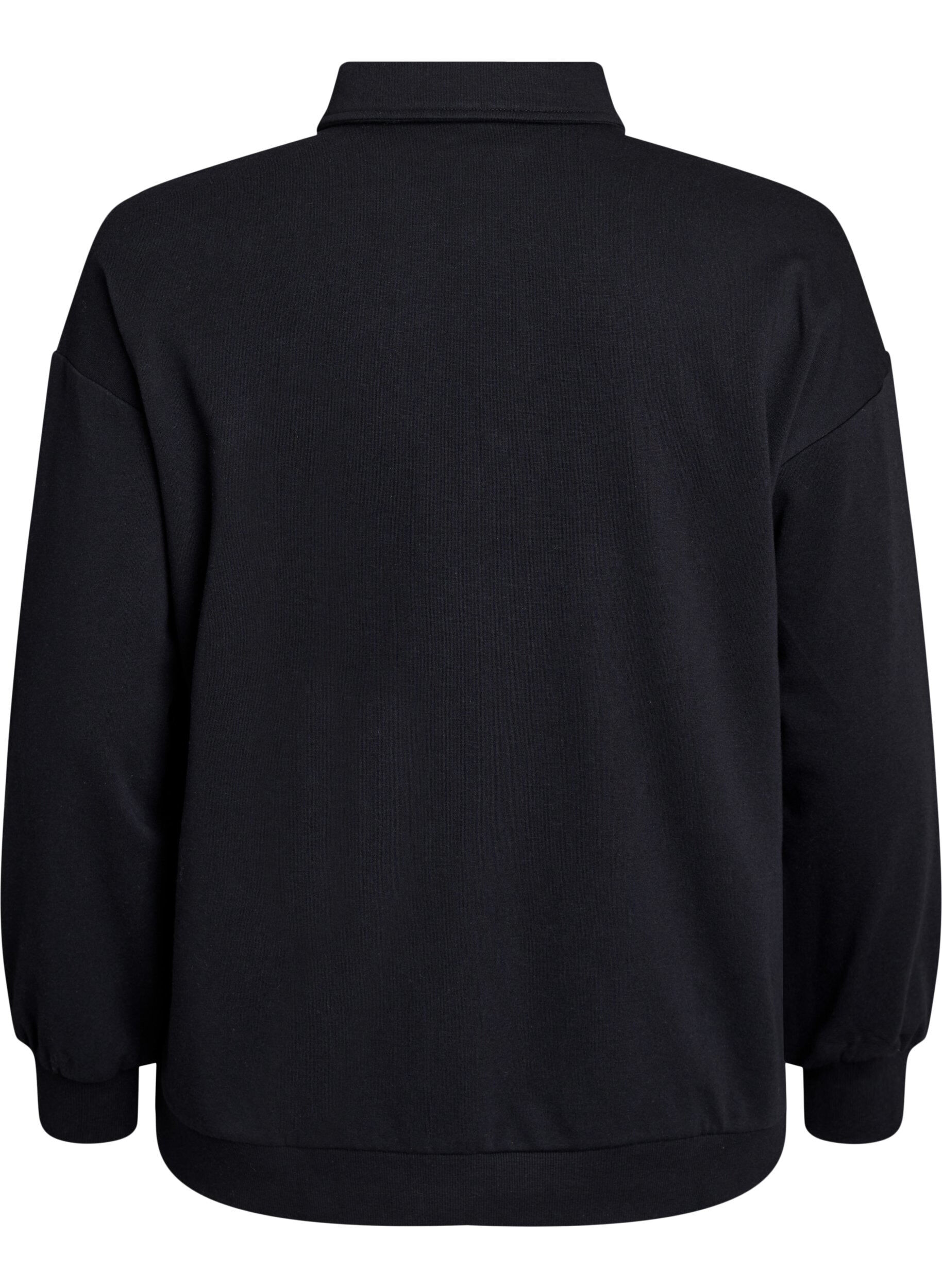 Zizzi Sportlicher Sweatshirt mit Kragen, Schwarz, Packshot image number 1