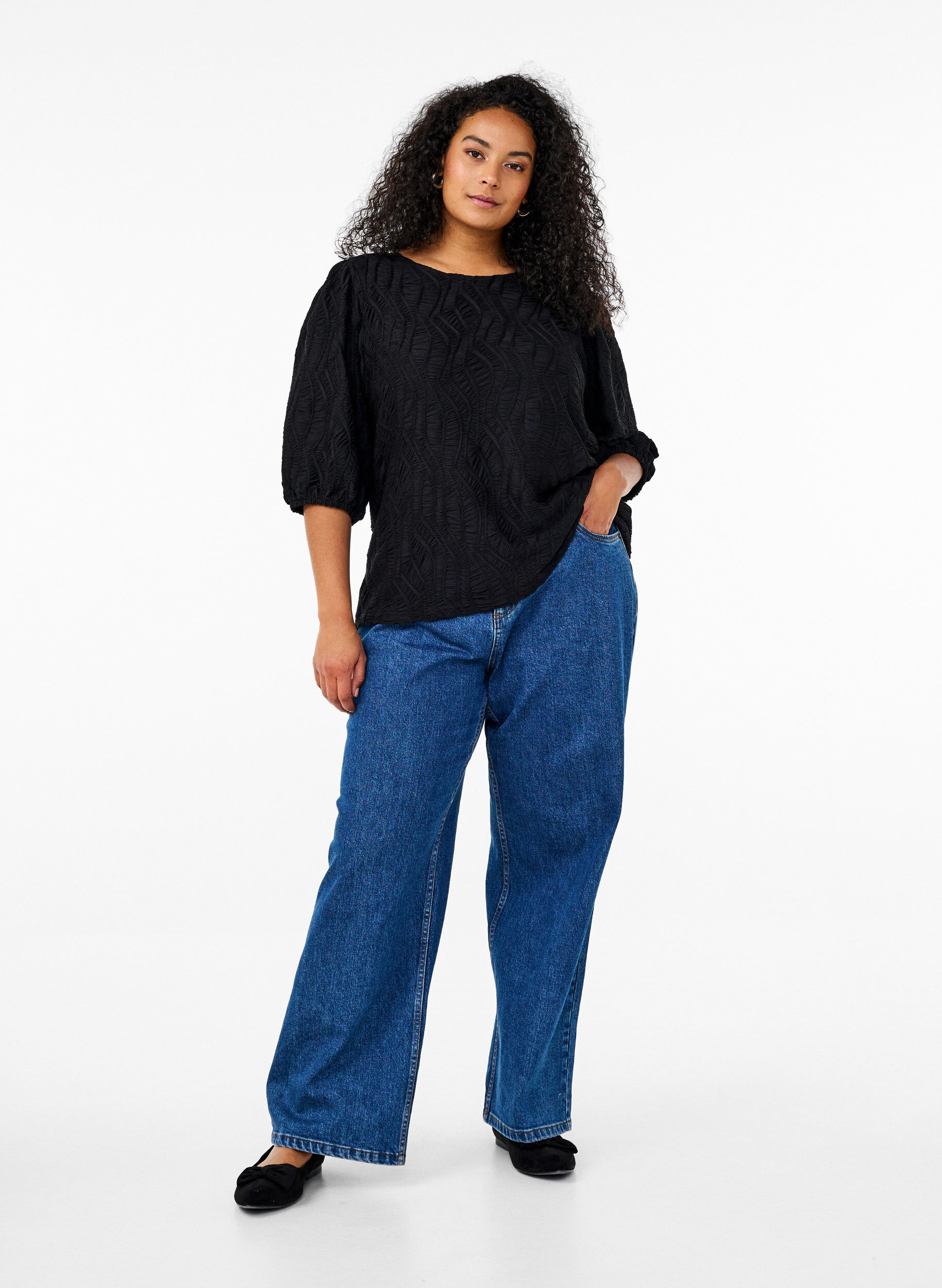 ZizziBluse mit Struktur und 3/4-&Auml;rmeln, Schwarz, Model image number 1