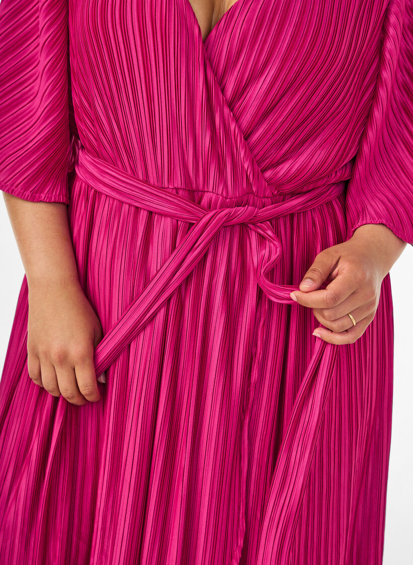 Robe midi pliss&eacute;e avec manches chauve-souris, Rose, Model image number 2