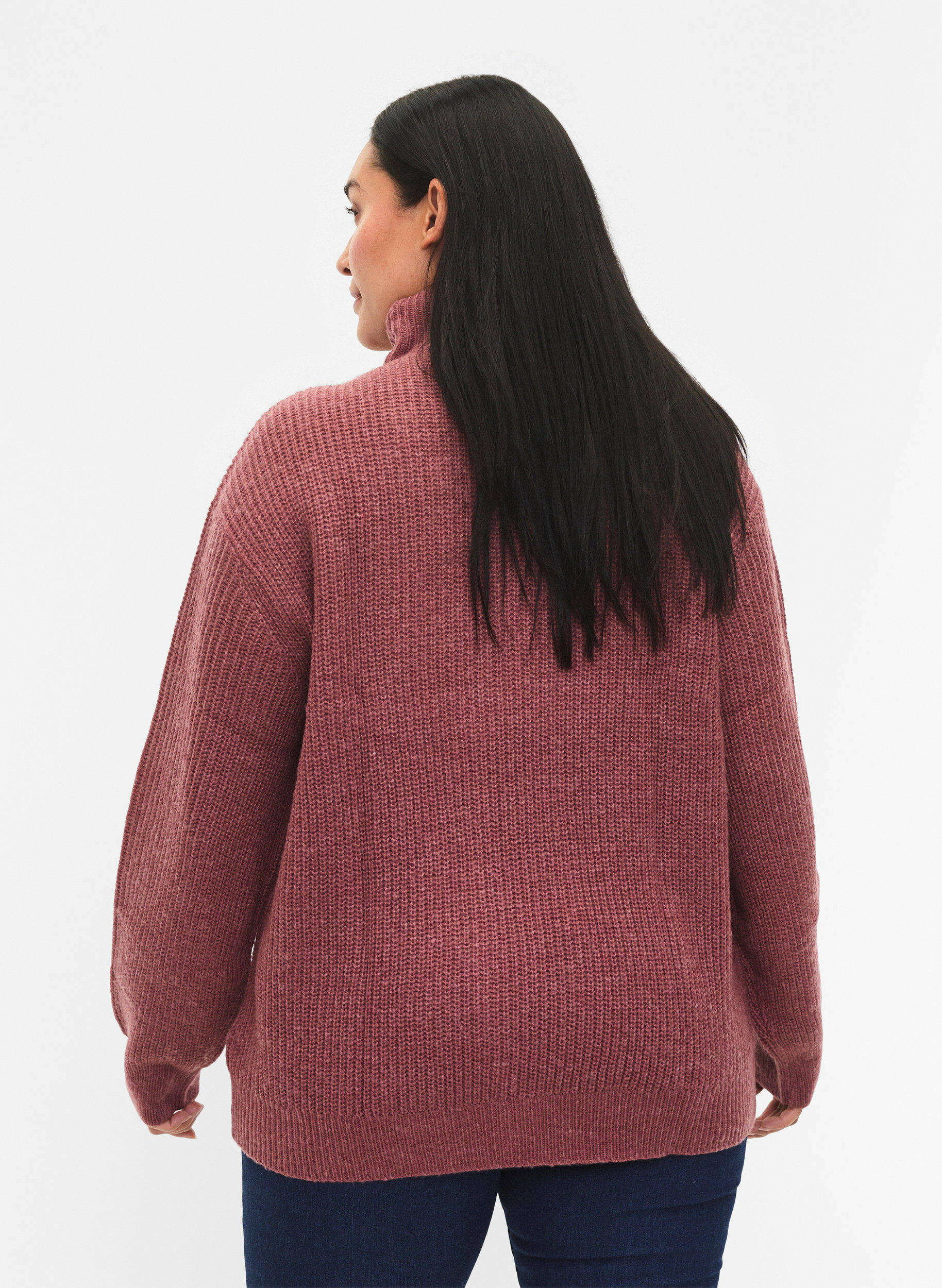 ZizziPull en tricot avec col haut et fermeture &eacute;clair, Rose poudr&eacute;e, Model image number 2