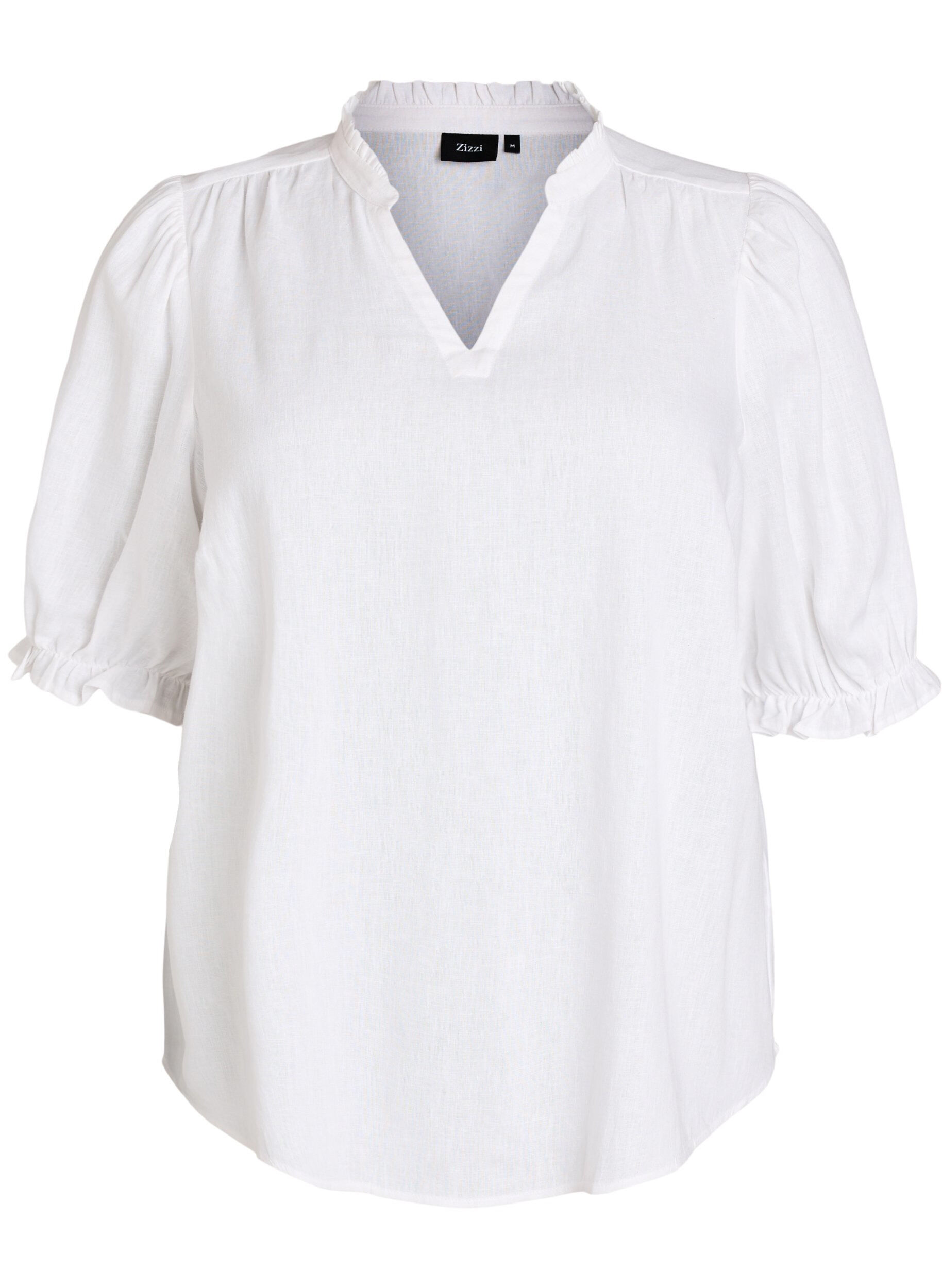 Zizzi Blouse en lin et viscose avec manches 1/2, Blanc, Packshot image number 0