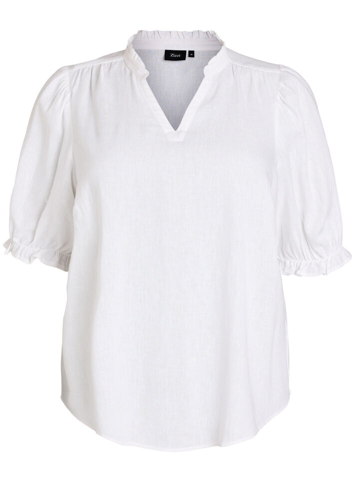 Blouse en lin et viscose avec manches 1/2, Blanc, Packshot image number 0
