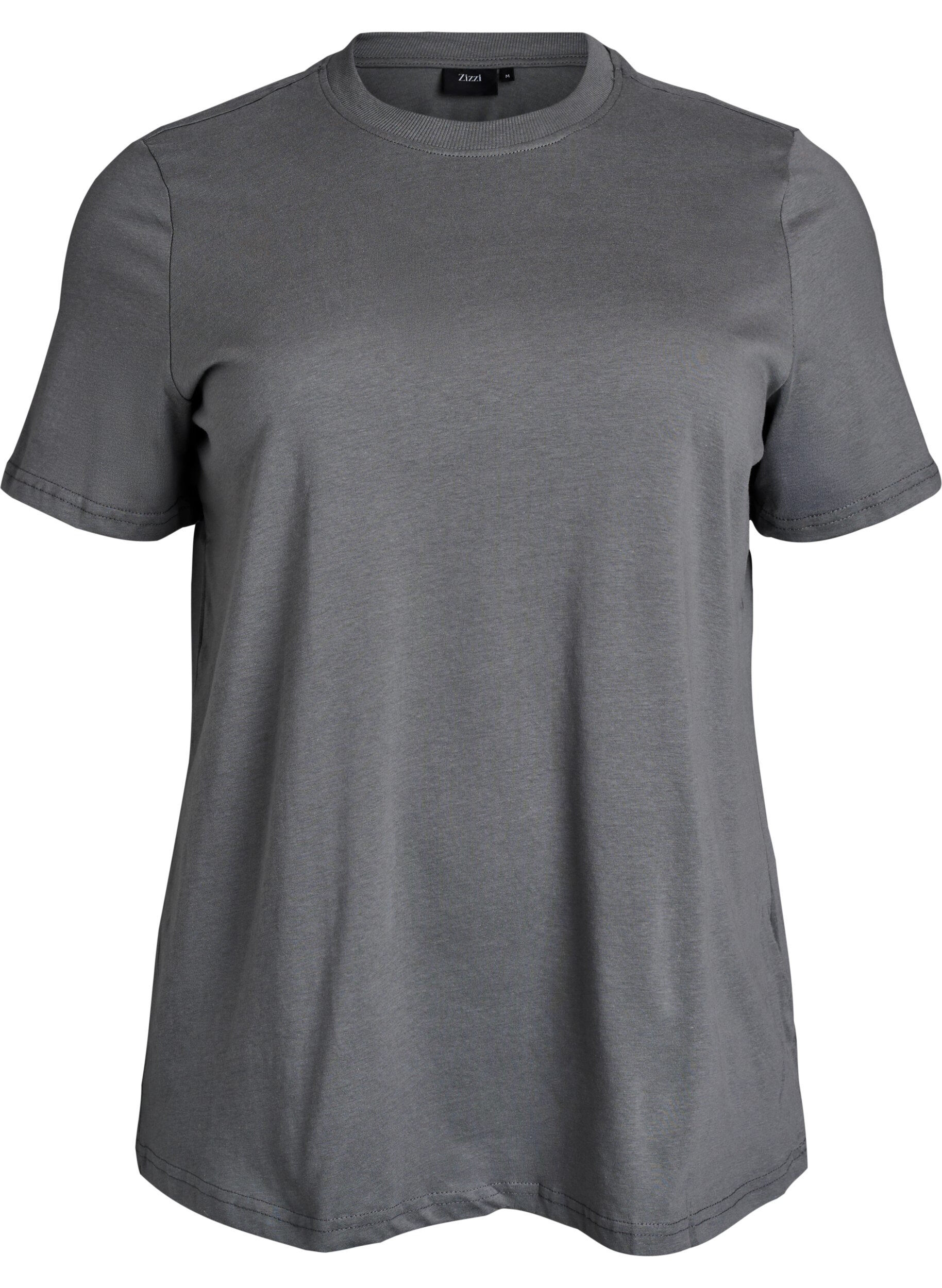 Zizzi T-shirt basique en coton &agrave; col rond, Gris, Packshot image number 0
