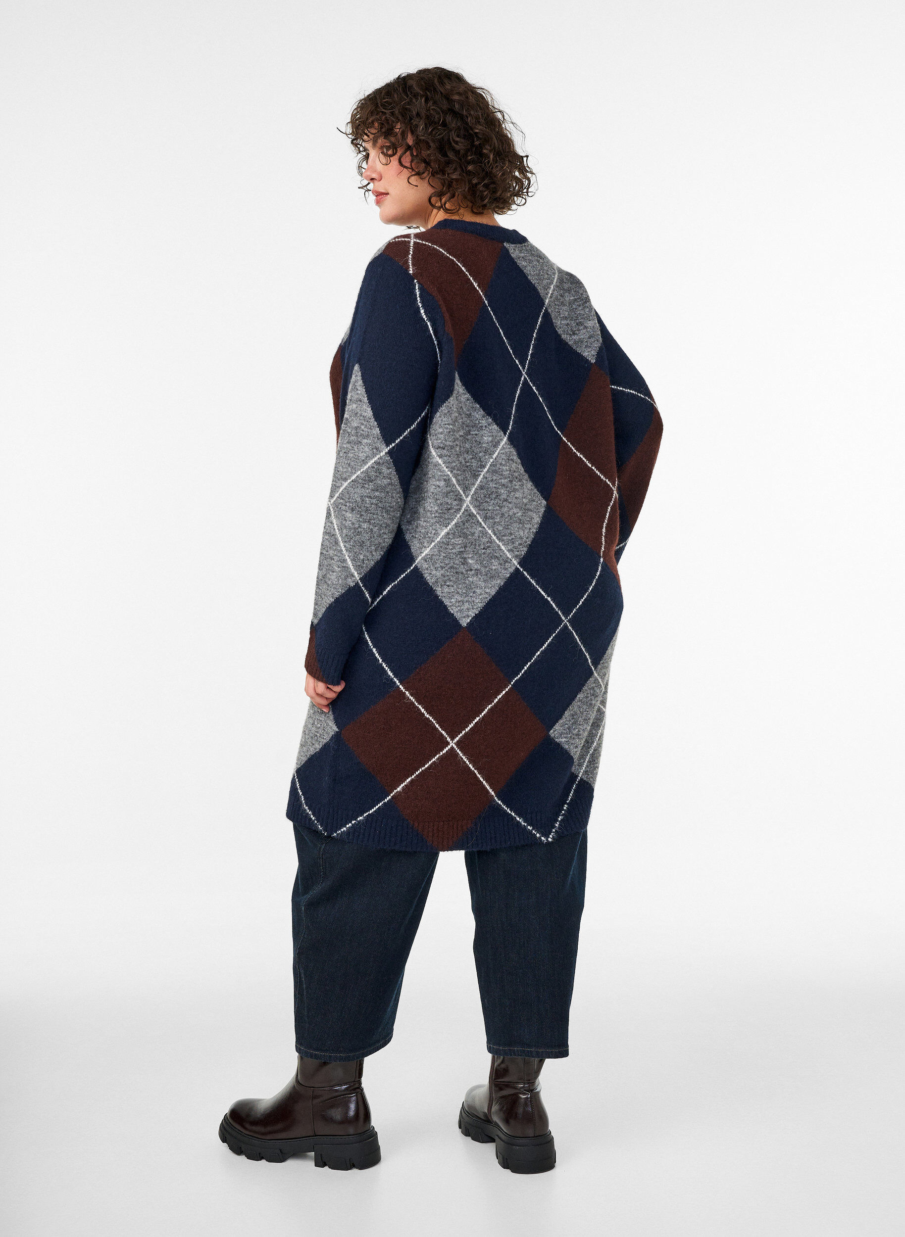 ZizziRobe en maille &agrave; grands carreaux, Bleu, Model image number 2