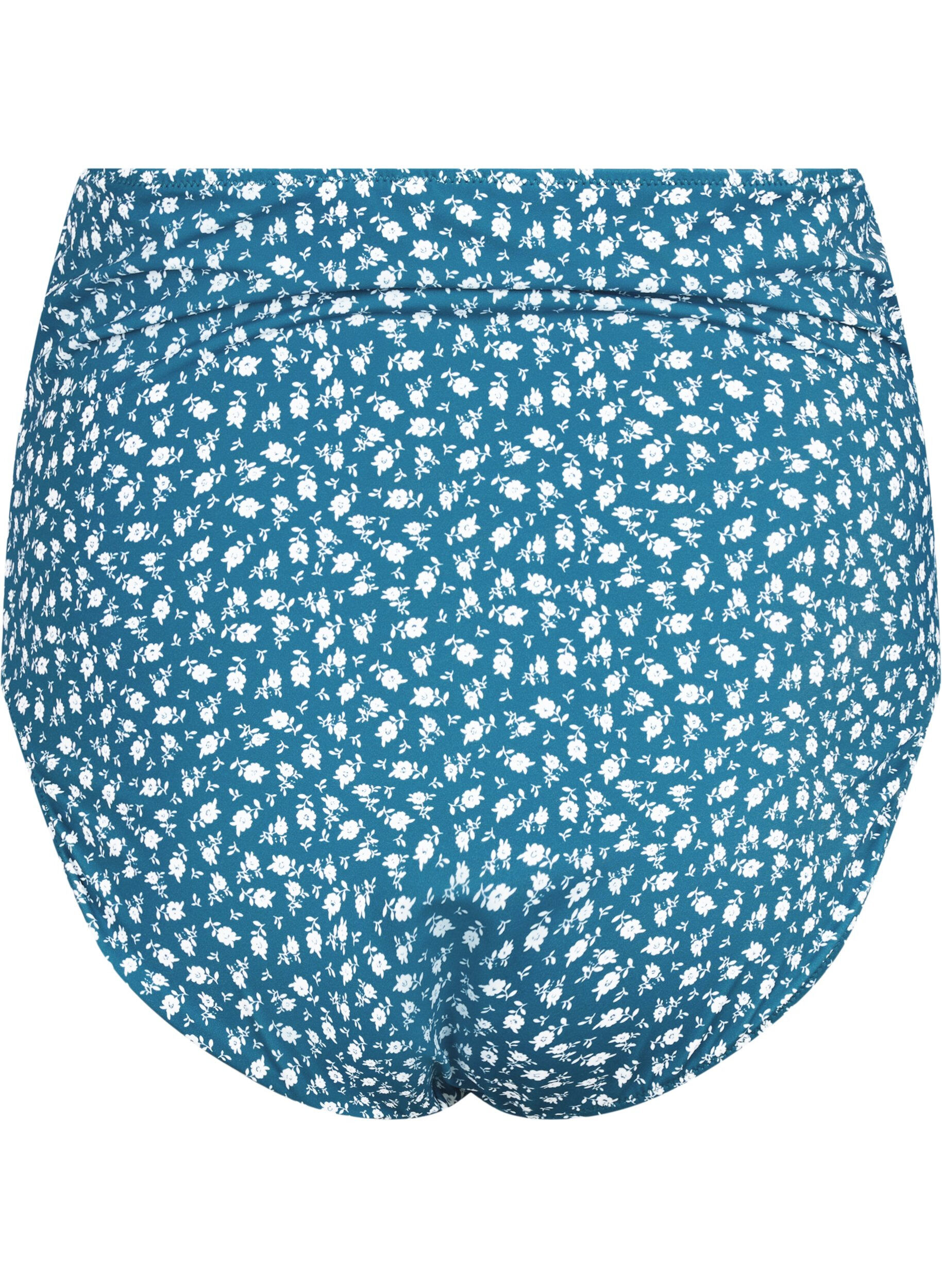 Zizzi Bas de bikini taille extra haute avec imprim&eacute; floral, Bleu p&eacute;trole, Packshot image number 1