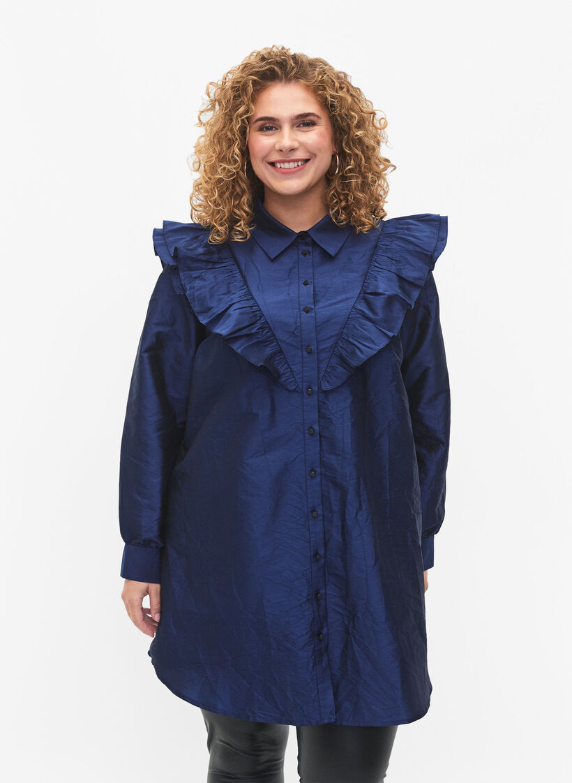 Chemise de couleur unie avec détail en ruban, Titan, Model image number 0