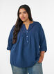 Blouse en mousseline de coton avec broderie anglaise, Bleu, Model image number 0