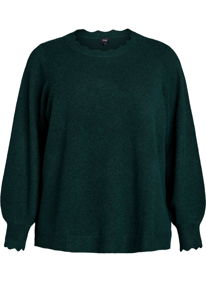 Strickbluse mit Wellenkante, Gr&uuml;n, Packshot image number 0