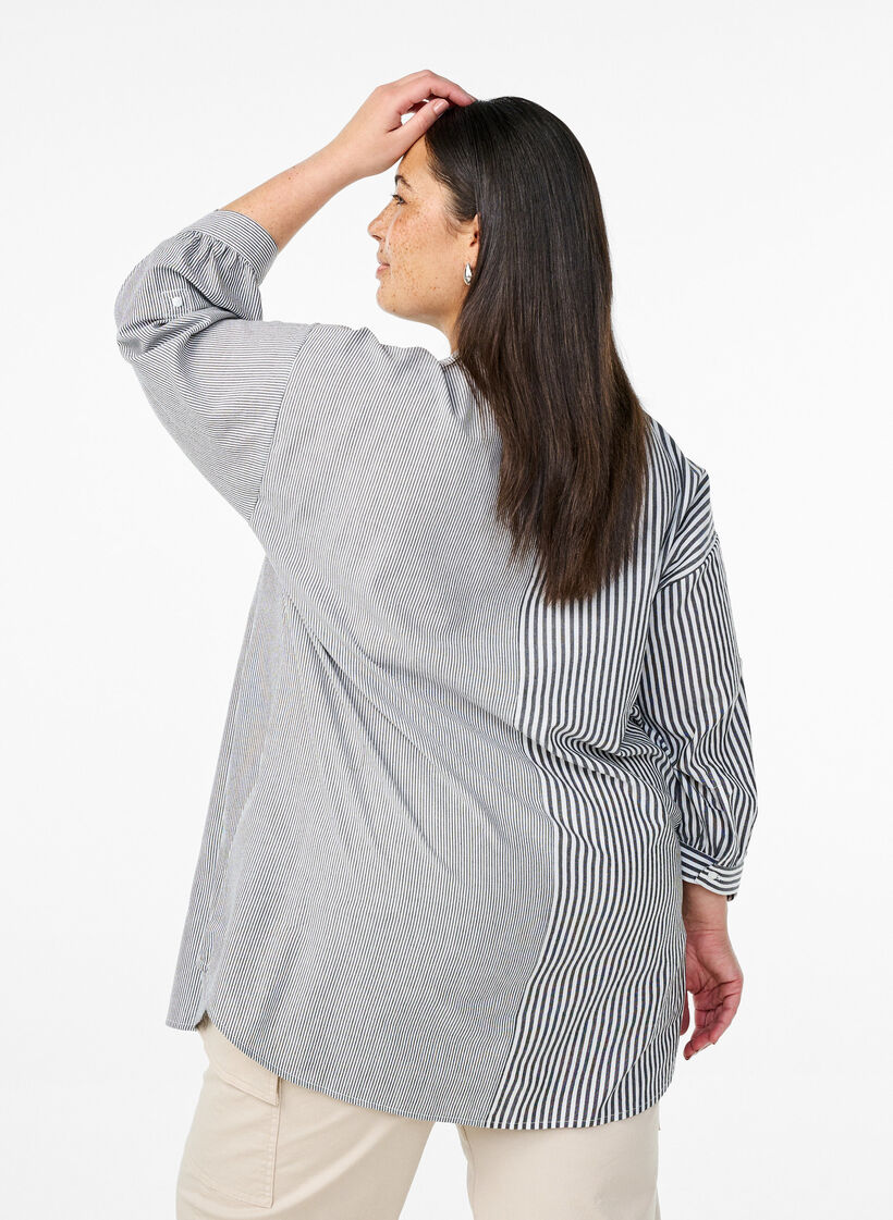 Tunique rayée avec manches 3/4, Noir, Model image number 2