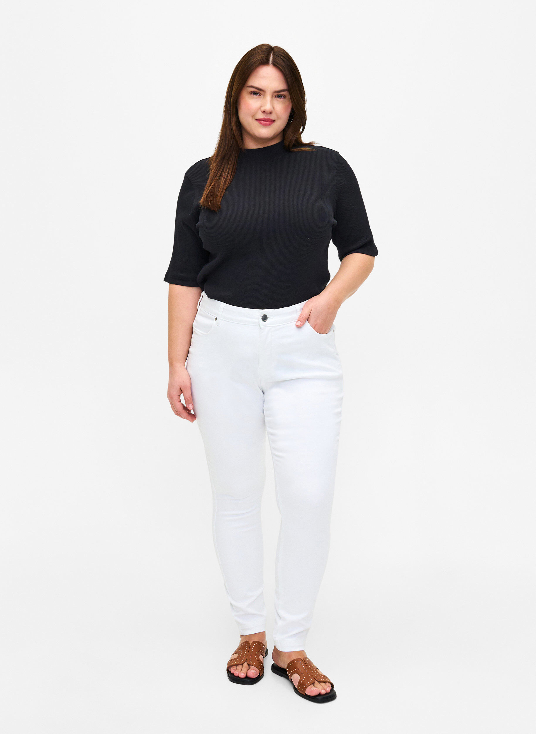 Zizzi Viona Jeans mit normaler Taille, Wei&szlig;, Model image number 0