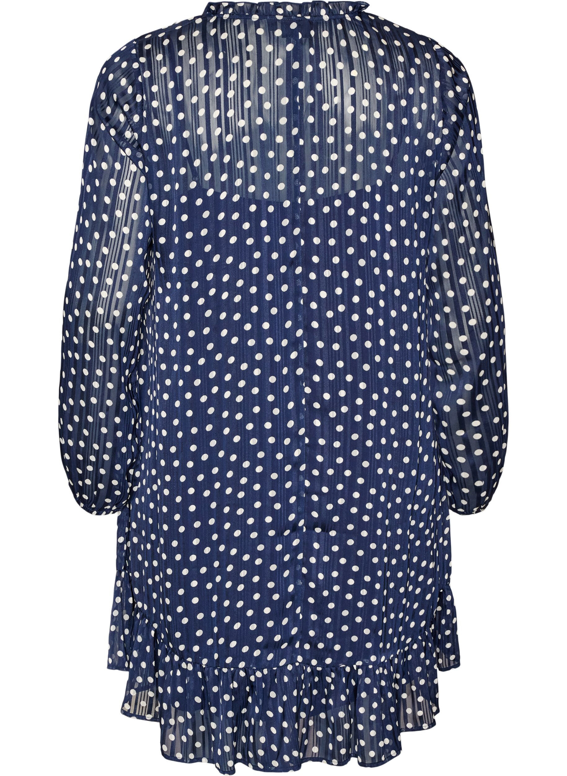 ZizziGemustertes Kleid mit R&uuml;schen und langen &Auml;rmeln, Blau, Packshot image number 1