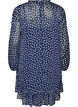 Gemustertes Kleid mit R&uuml;schen und langen &Auml;rmeln, Blau, Packshot image number 1