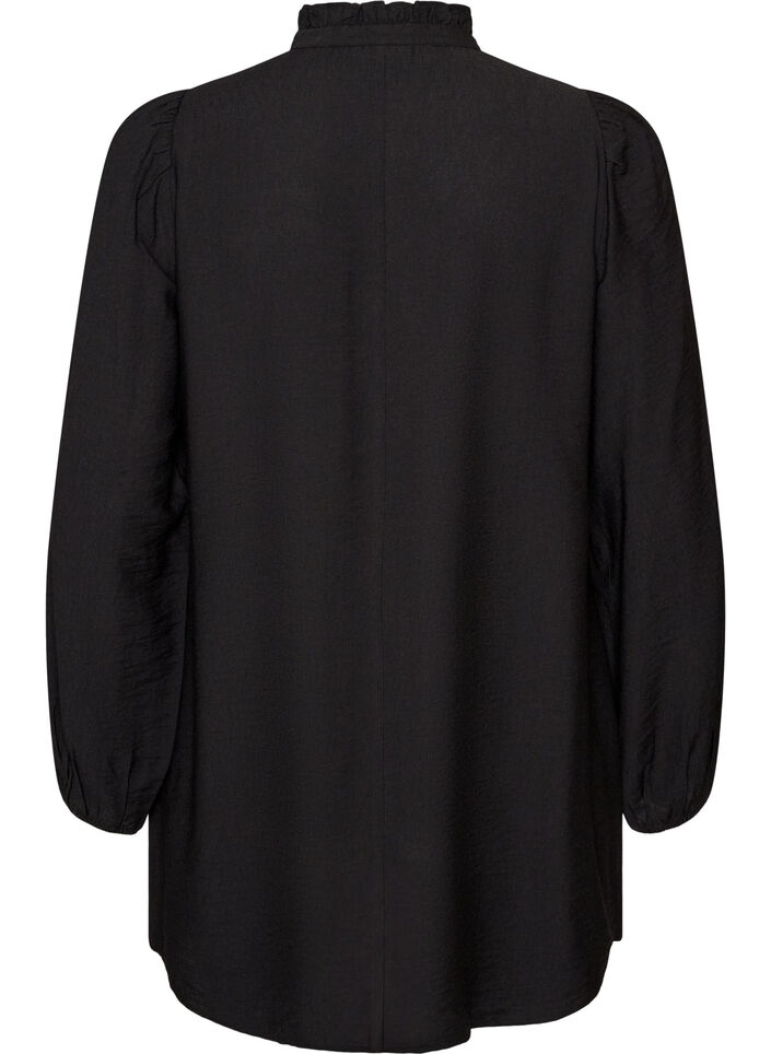 Tunique en viscose avec volants et boutons, Noir, Packshot image number 1