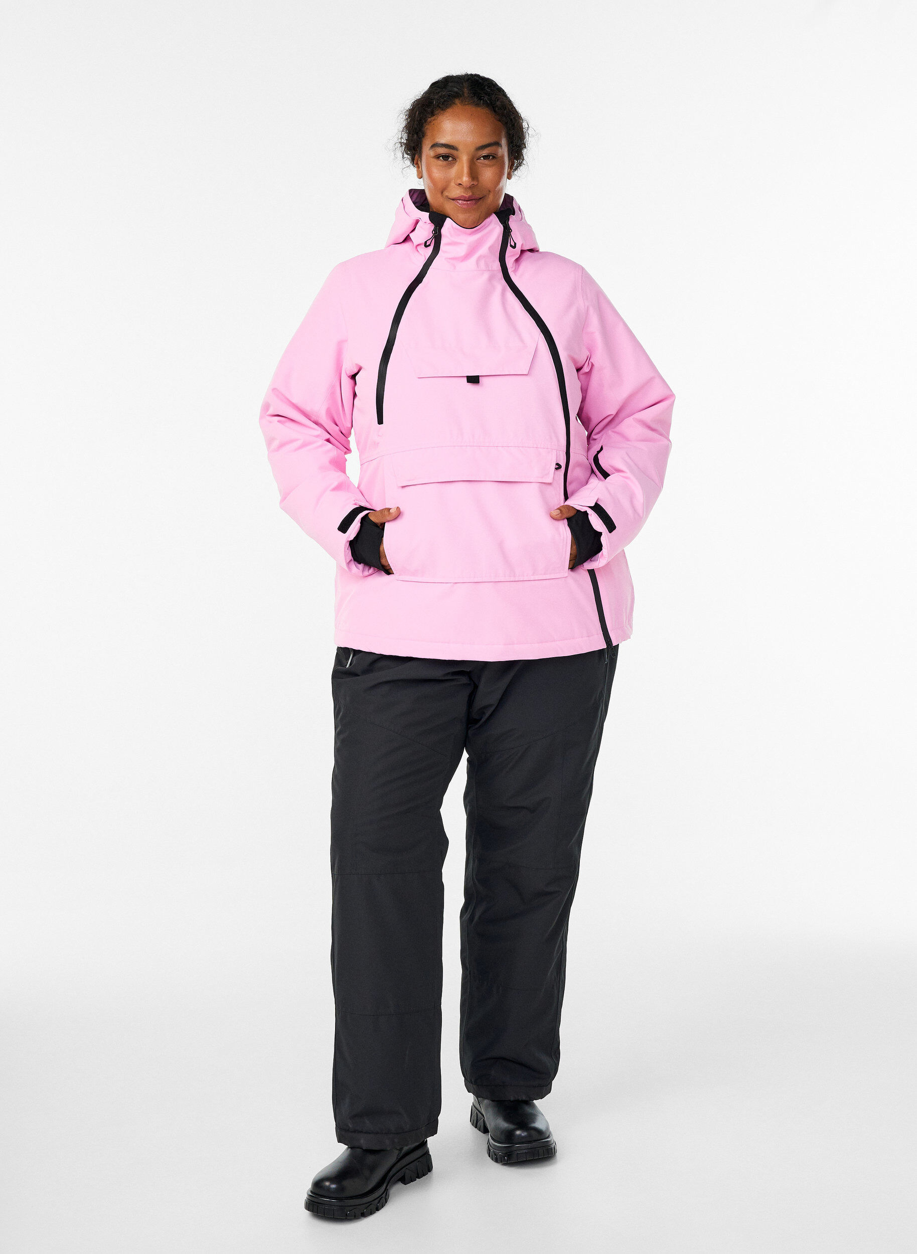 Zizzi Funktionelle Skijacke mit Kapuze, Pink, Model image number 1