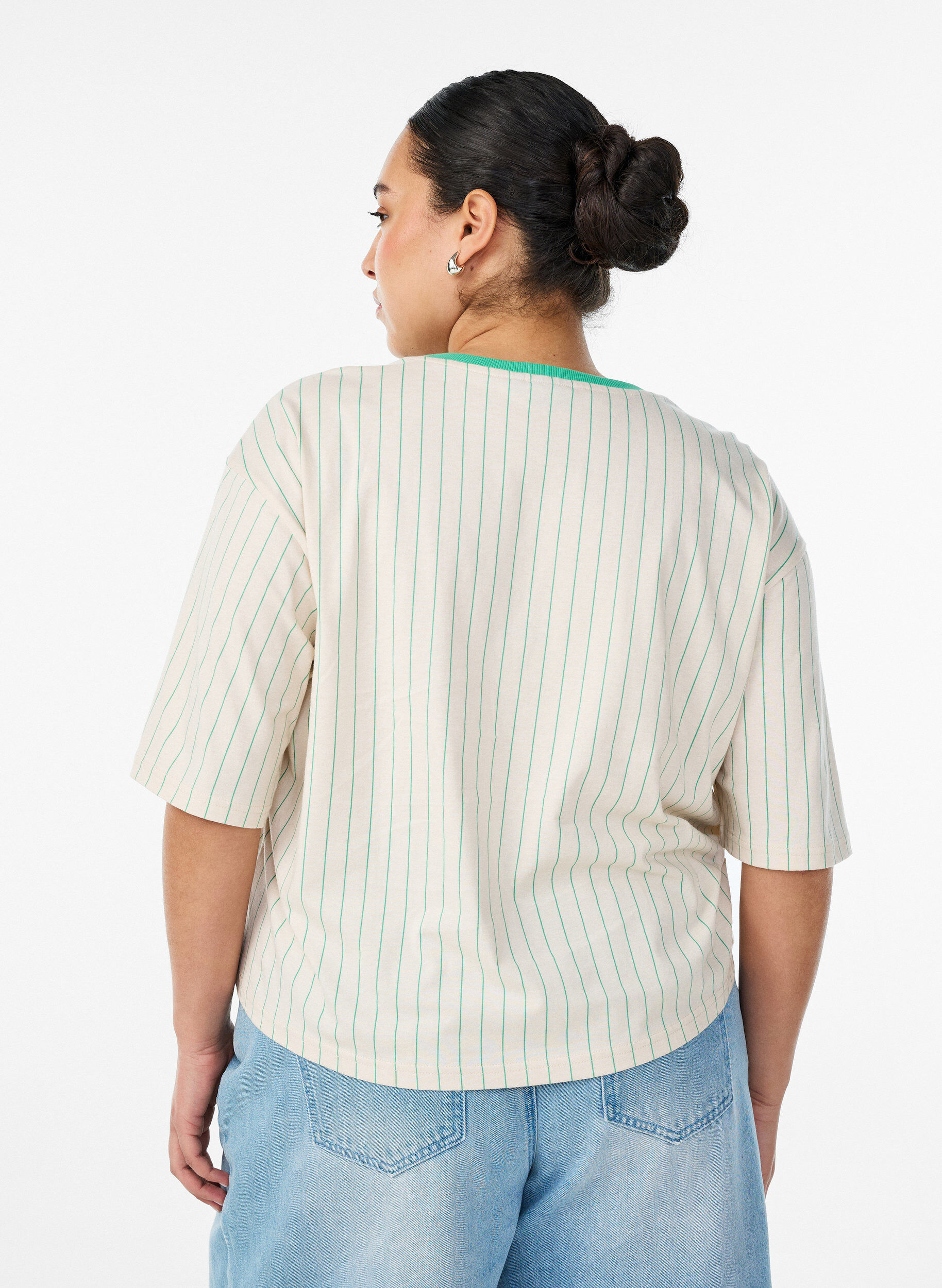 ZizziT-shirt boxy &agrave; rayures avec imprim&eacute; statement, Vanille, Model image number 2