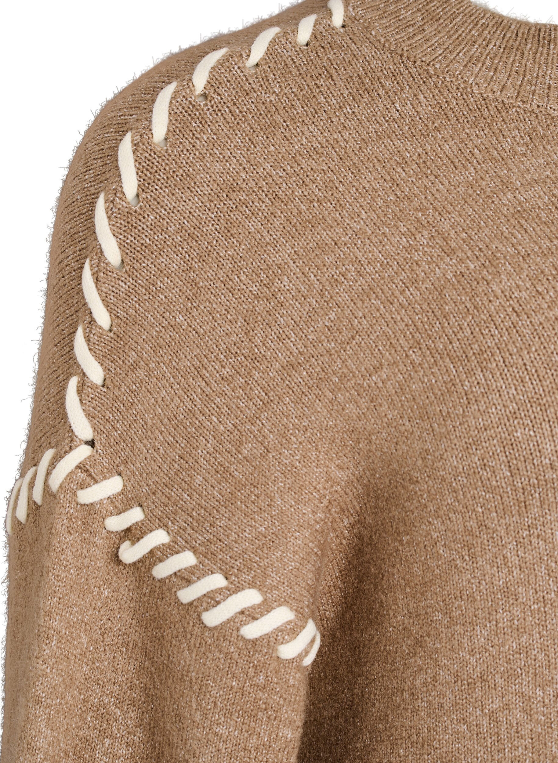 Zizzi Strickkleid mit Kontrastn&auml;hten, Braun, Packshot image number 3