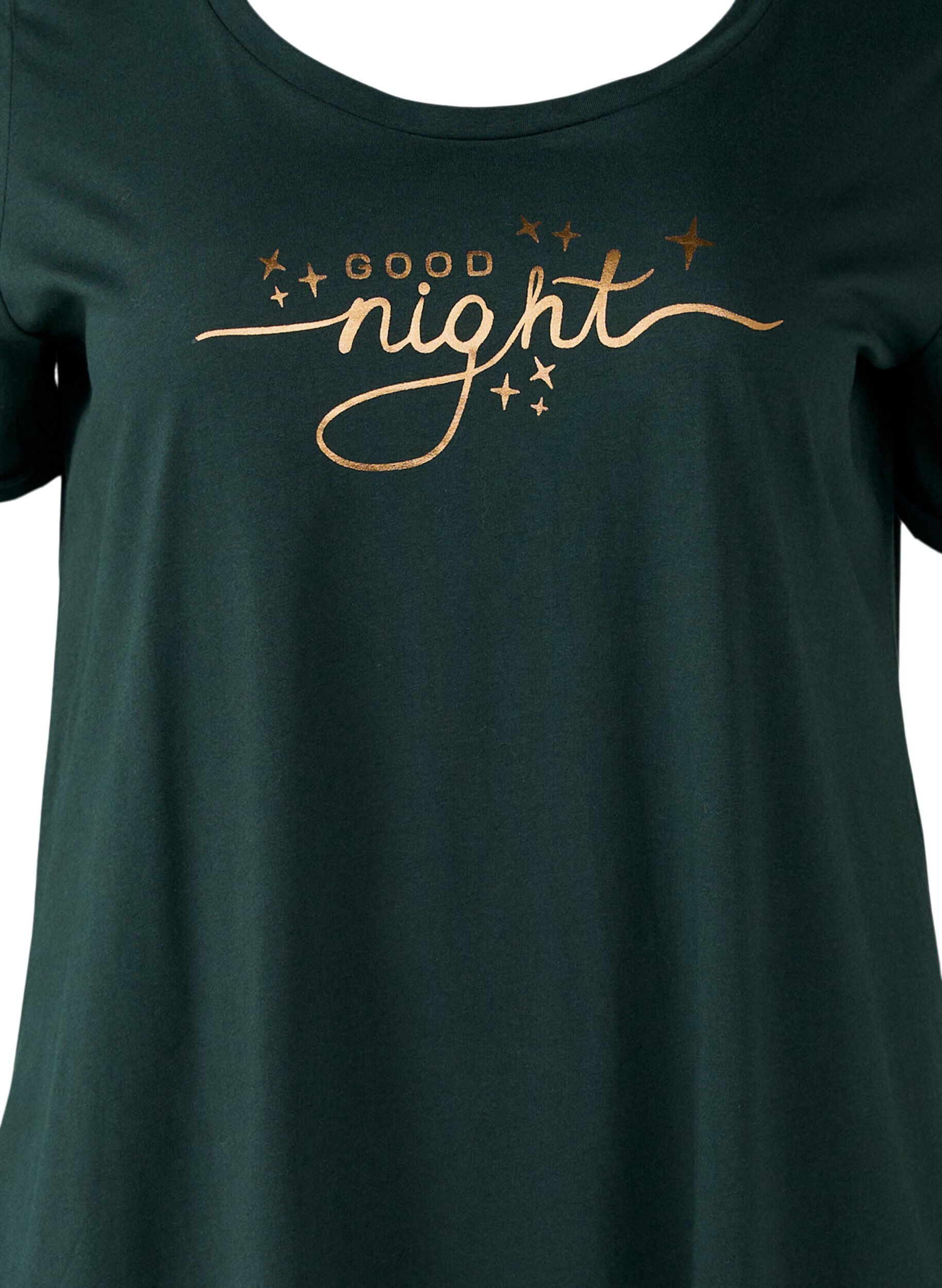 Zizzi Chemise de nuit &agrave; manches courtes en coton biologique, Vert fonc&eacute;, Packshot image number 2