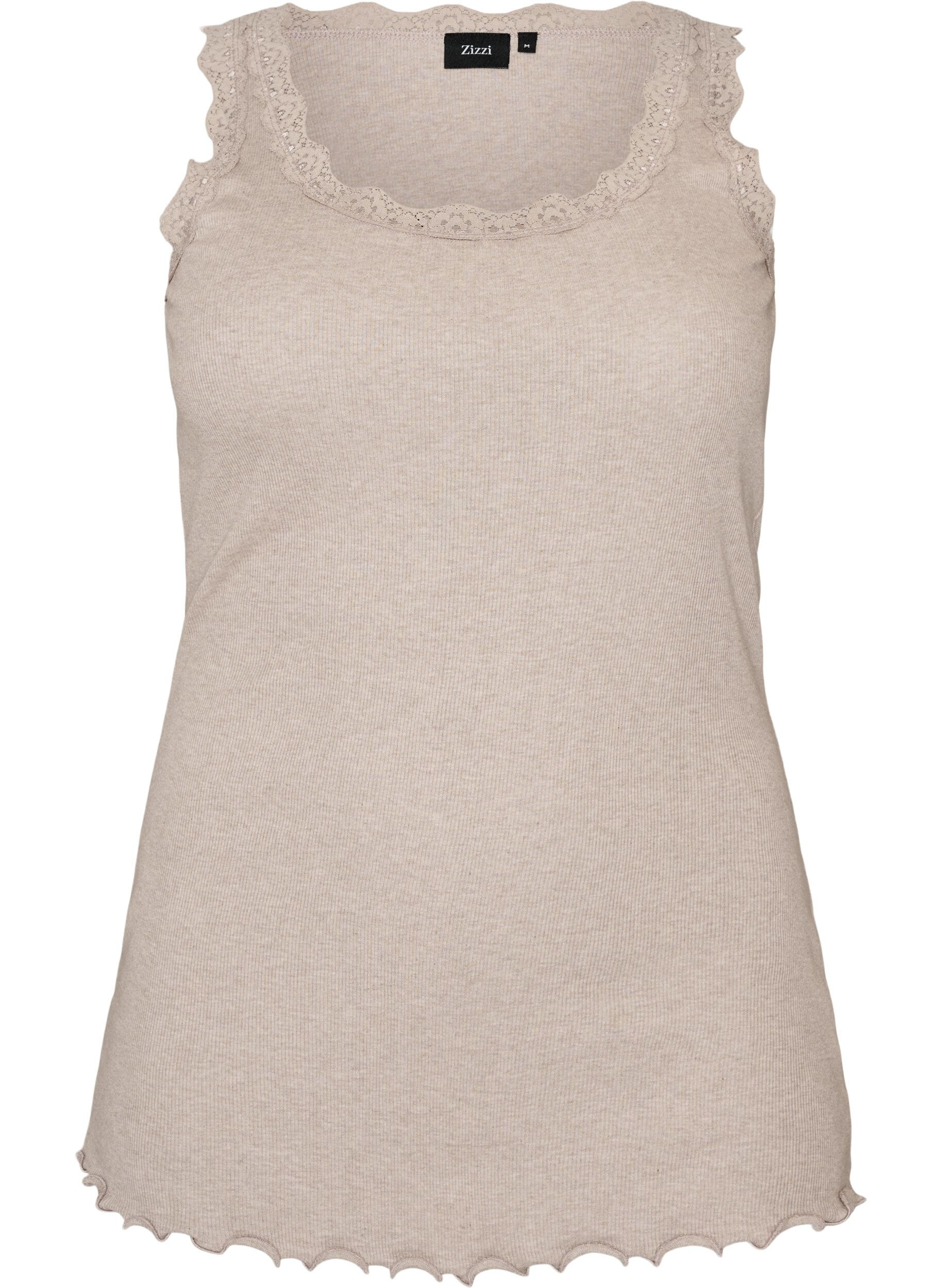 ZizziGeripptes Top mit Spitzen, Beige, Packshot image number 0