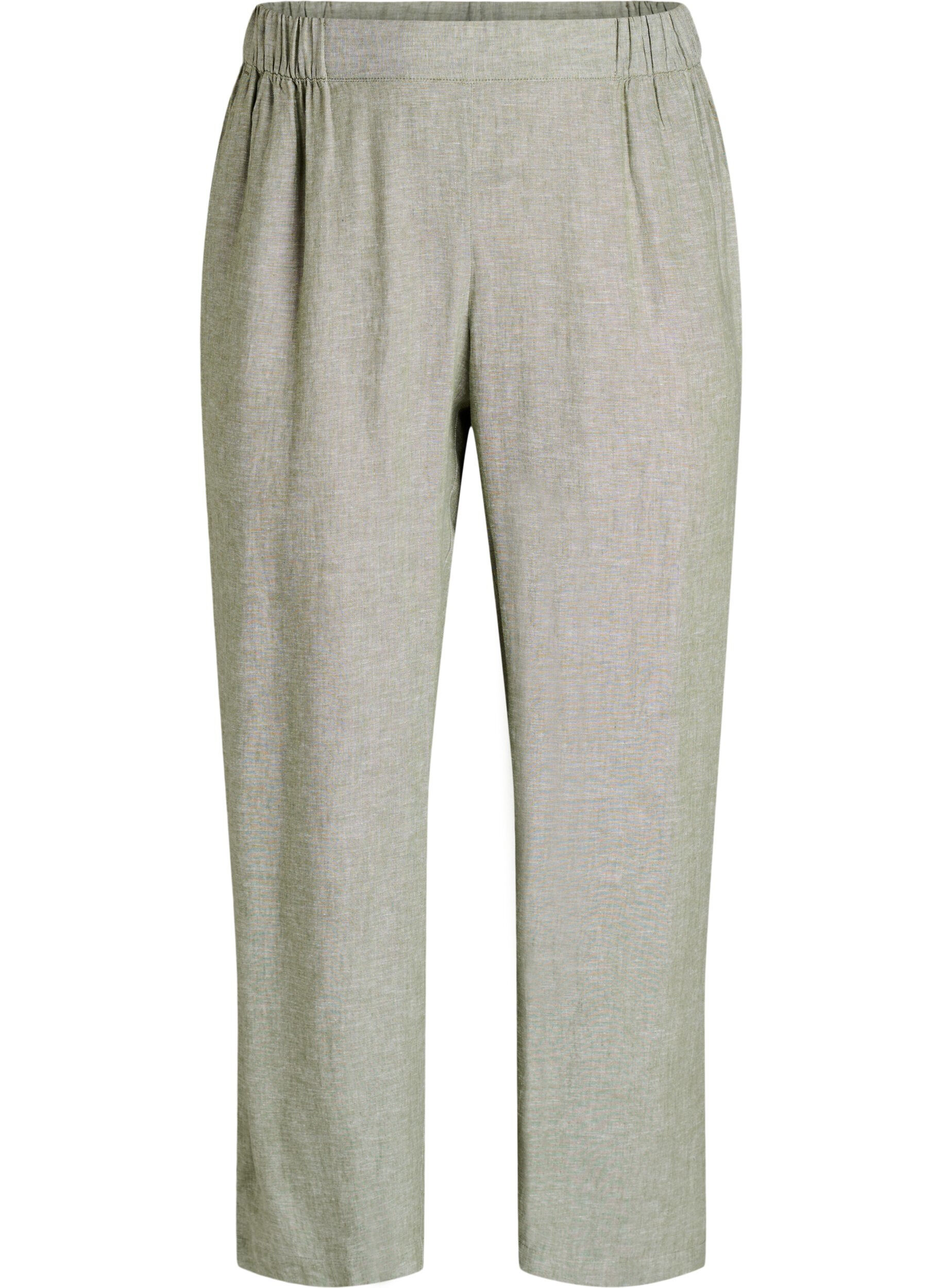 Zizzi Pantalon ample en lin et viscose, Vert, Packshot image number 0