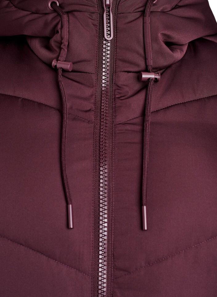 Langer Puffermantel mit Kapuze und Taschen, Dunkles Bordeaux, Packshot image number 2