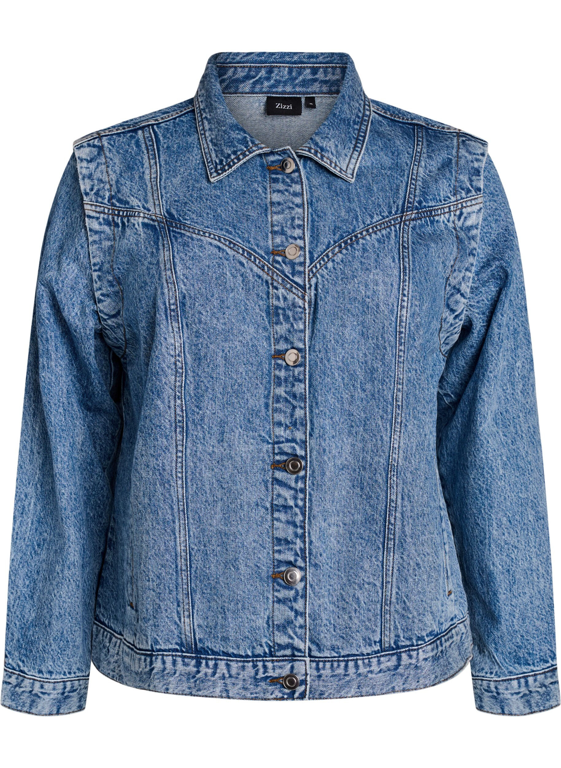 Zizzi Veste en jean avec manches amovibles, Bleu Clair, Packshot image number 0