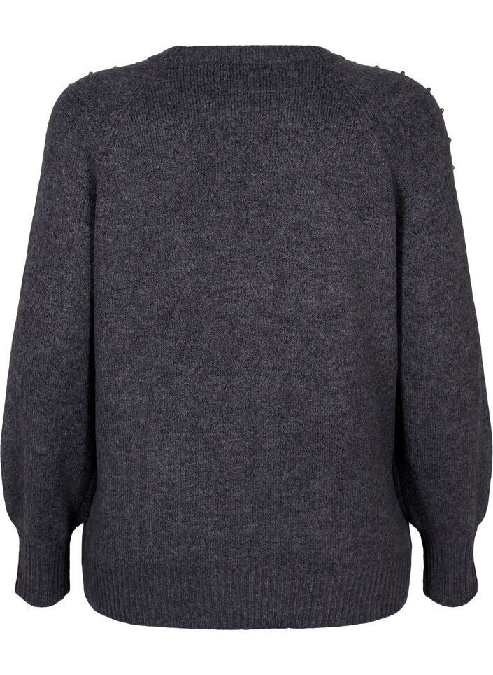 Pull en maille avec perles, Dark Grey Melange, Packshot image number 1