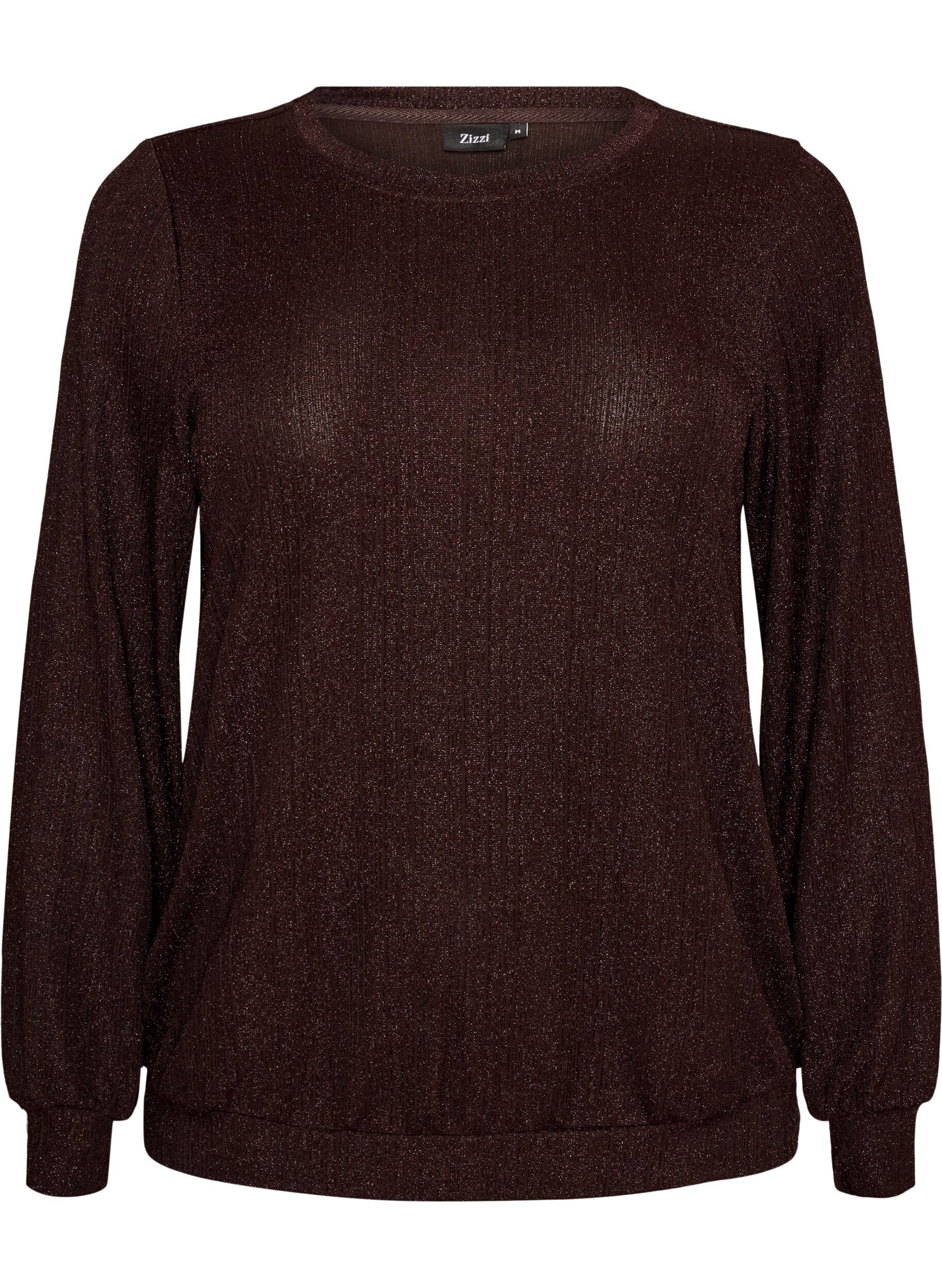ZizziBlouse avec texture verticale et fils scintillants, Marron, Packshot image number 0
