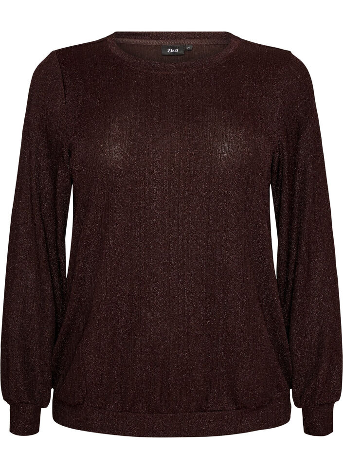 Blouse avec texture verticale et fils scintillants, Marron, Packshot image number 0