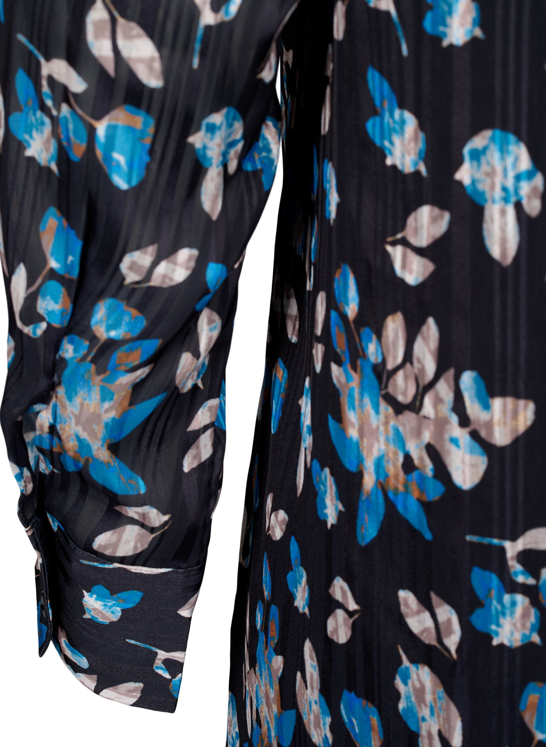 Zizzi Kurzkleid mit Print und Rundhalsausschnitt, Black Blue Fl. AOP, Packshot image number 3