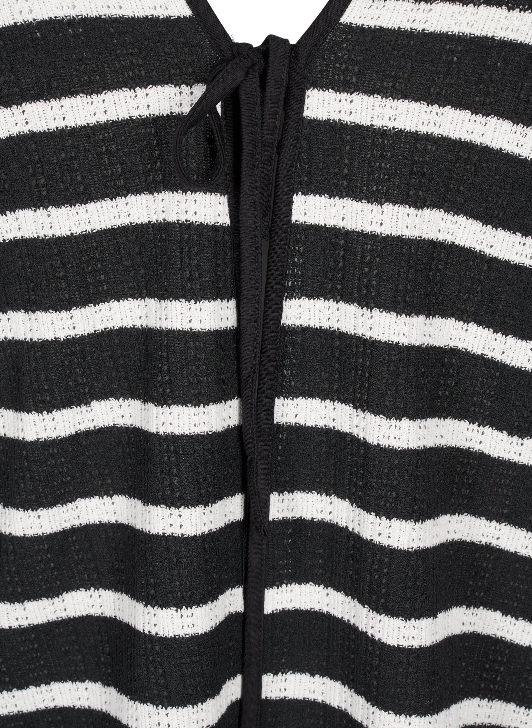 Zizzi Strickjacke mit Bindeb&auml;ndchen, Black White stripe, Packshot image number 2