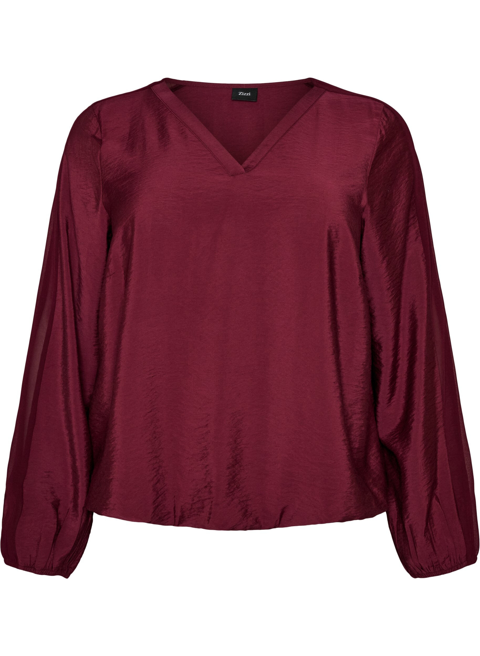 ZizziBlouse avec effet ballon et d&eacute;tails en mousseline, Bordeaux, Packshot image number 0